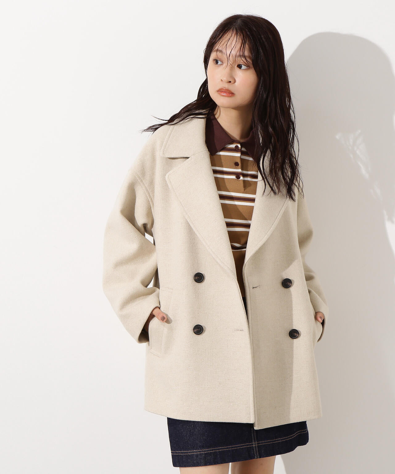 ミドルPコート《ブラウン×ゴールドボタン：LUMINE・LUCUA・official