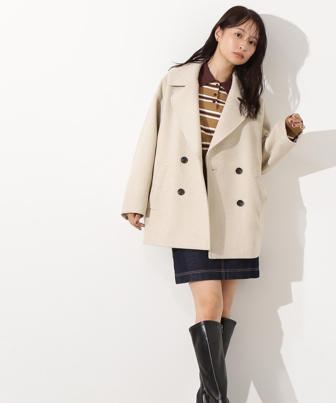 ミドルPコート《ブラウン×ゴールドボタン：LUMINE・LUCUA・official