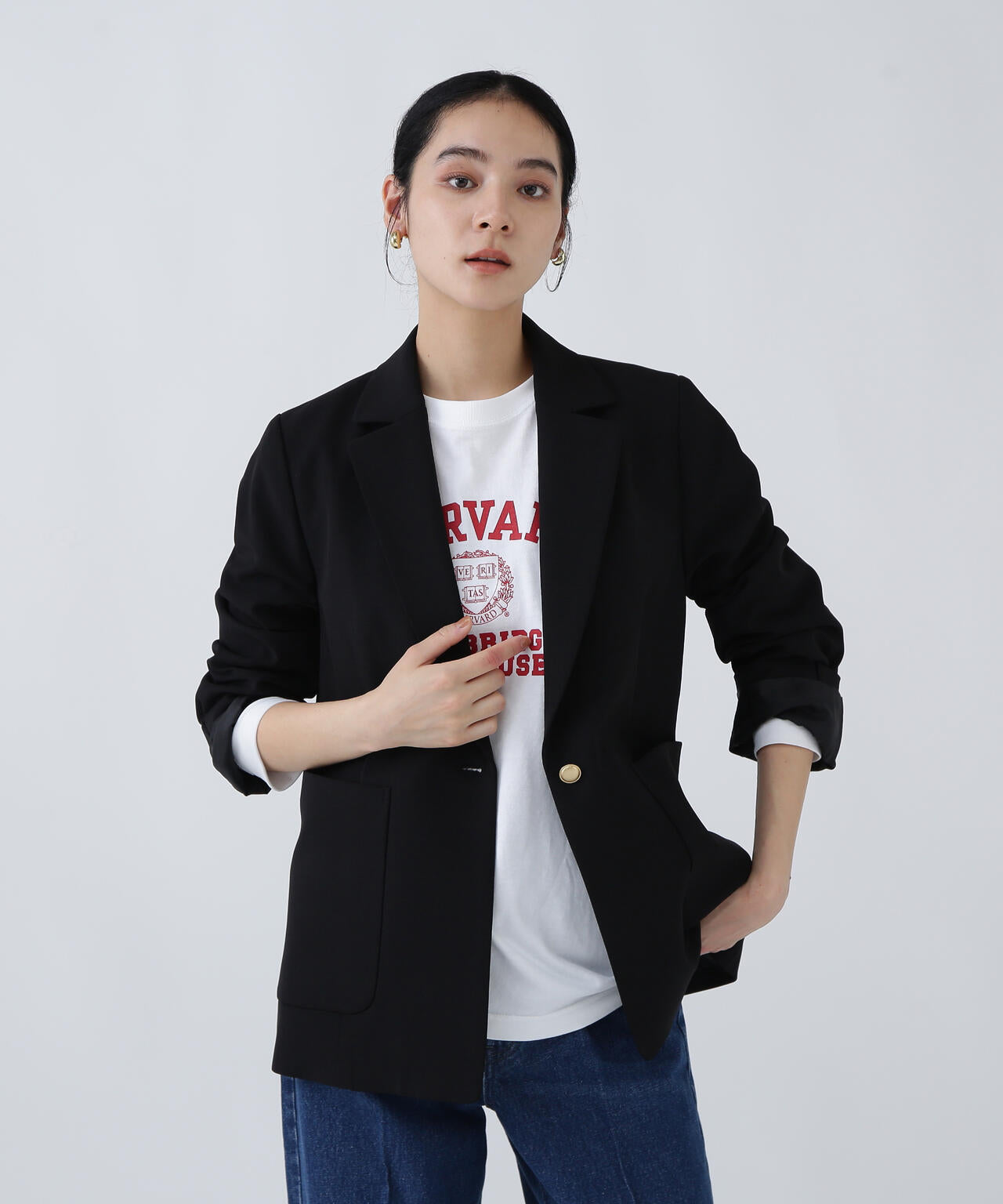 【365ユーティリティー】丸めて持ち運べる多機能忍ばせストレッチギャバテーラードジャケット