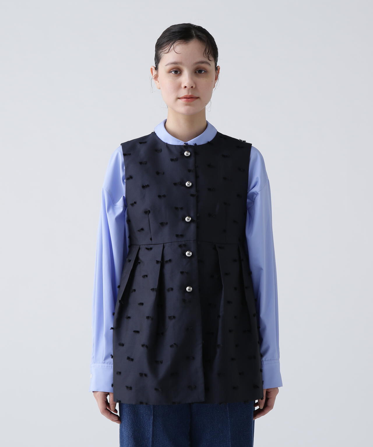 【365好きを着て気分が高まる】 リボンジャガードジレ