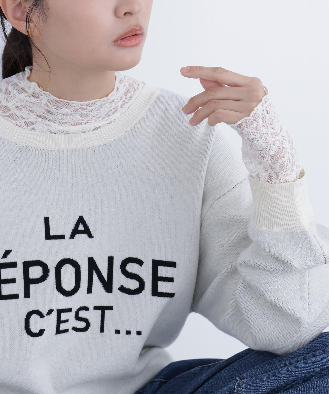 新品未使用　gasa*ガサ　レース付ハイネックカットソー 岸本セシルさん着用】レースハイネックカットソー | N. Natural