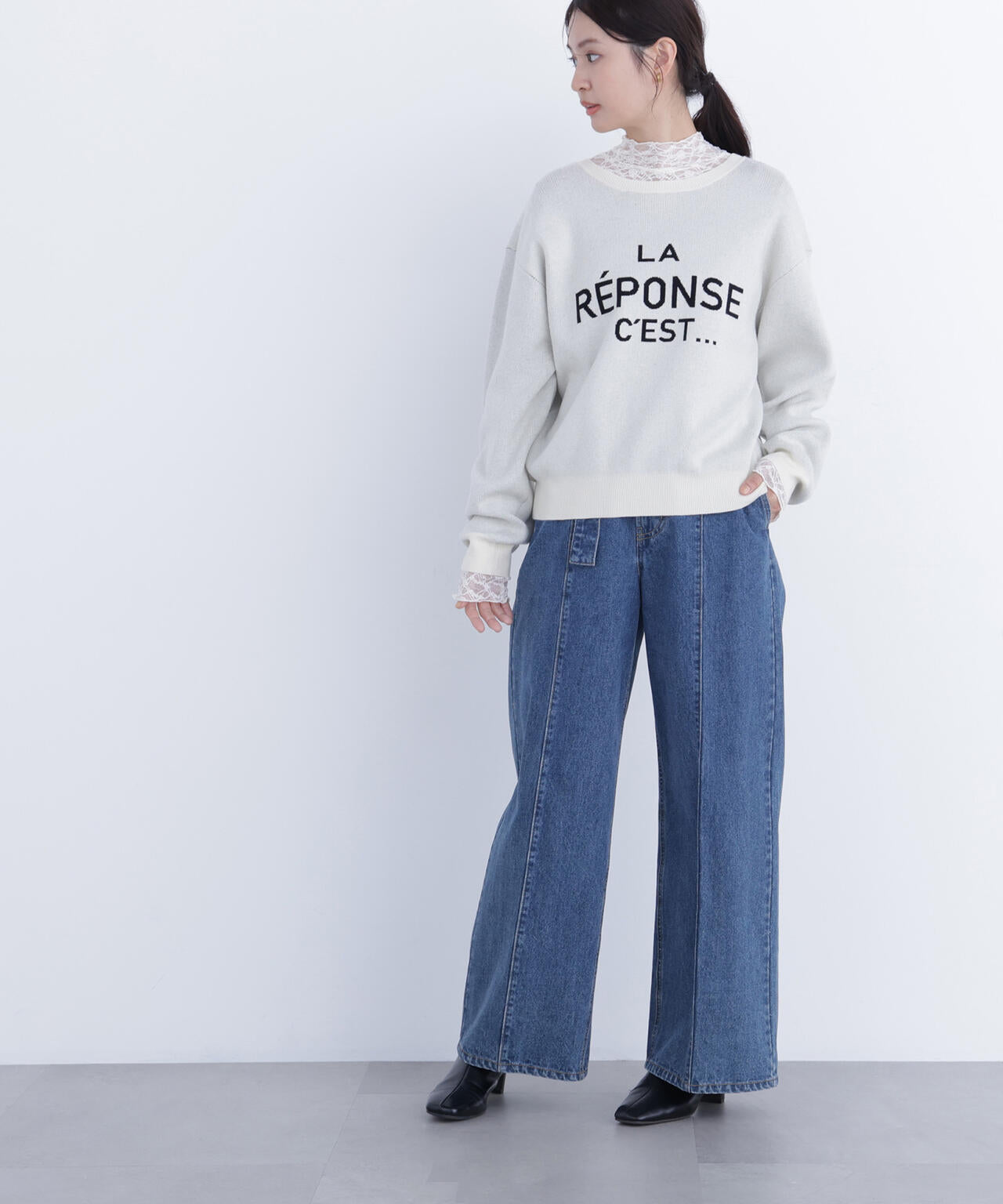 【岸本セシルさん着用】レースハイネックカットソー