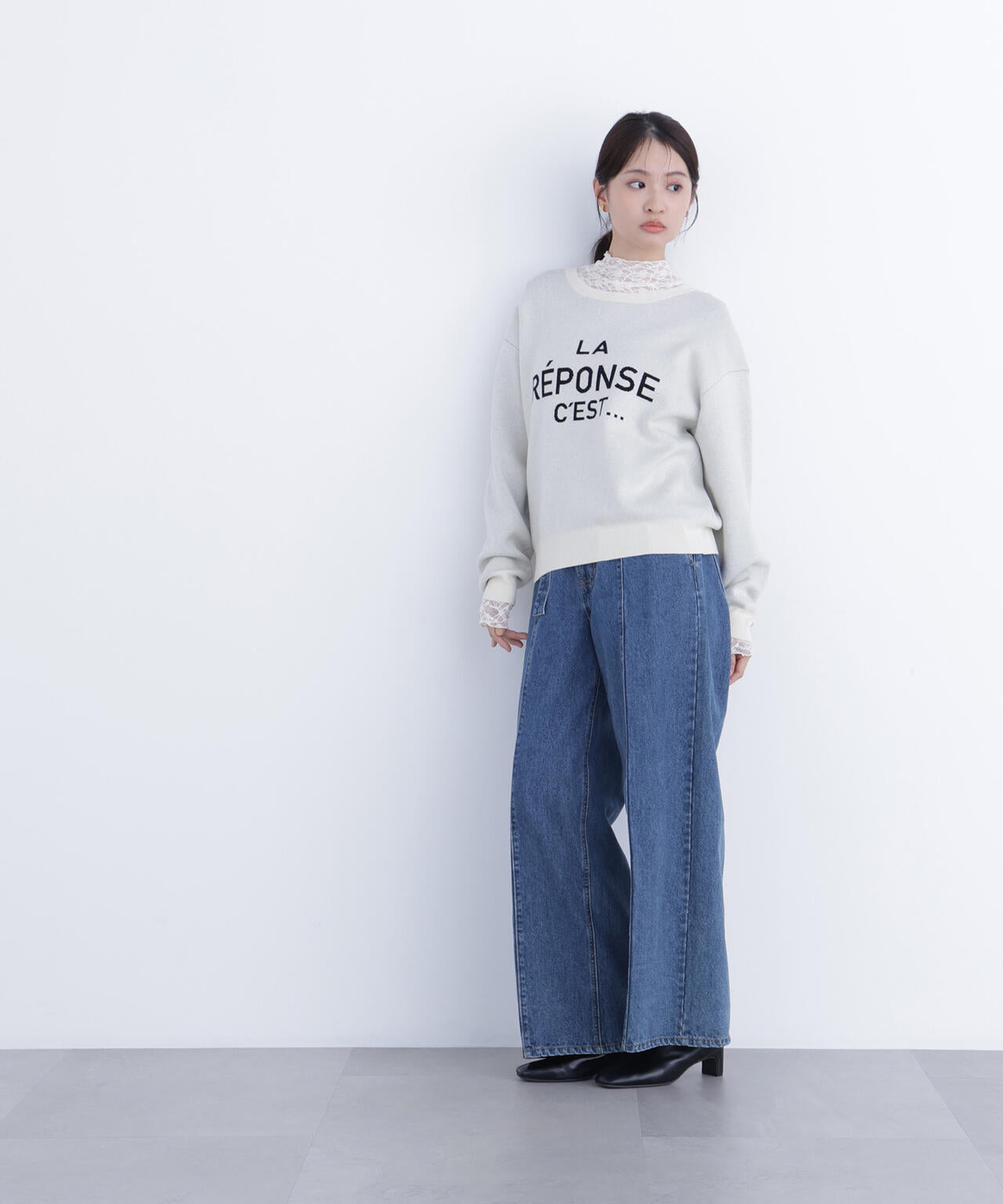 【岸本セシルさん着用】レースハイネックカットソー