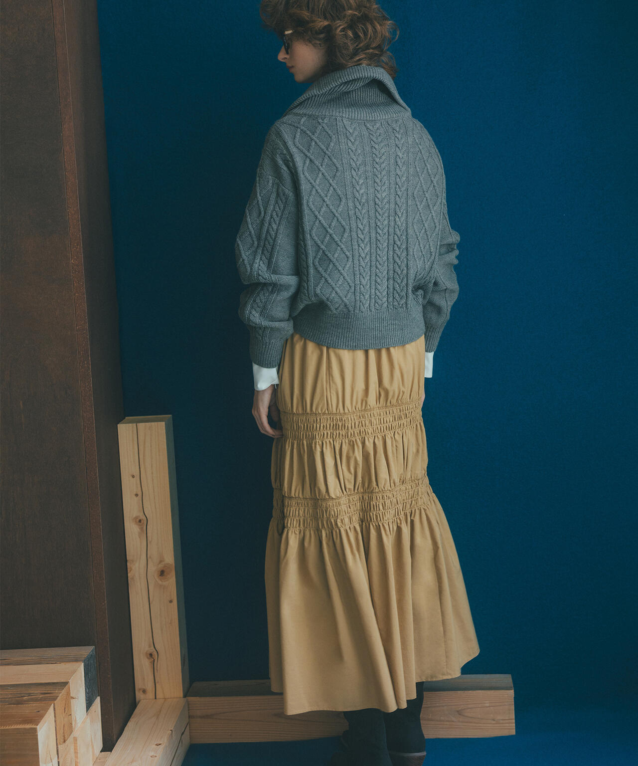 ハーフジップケーブルニット