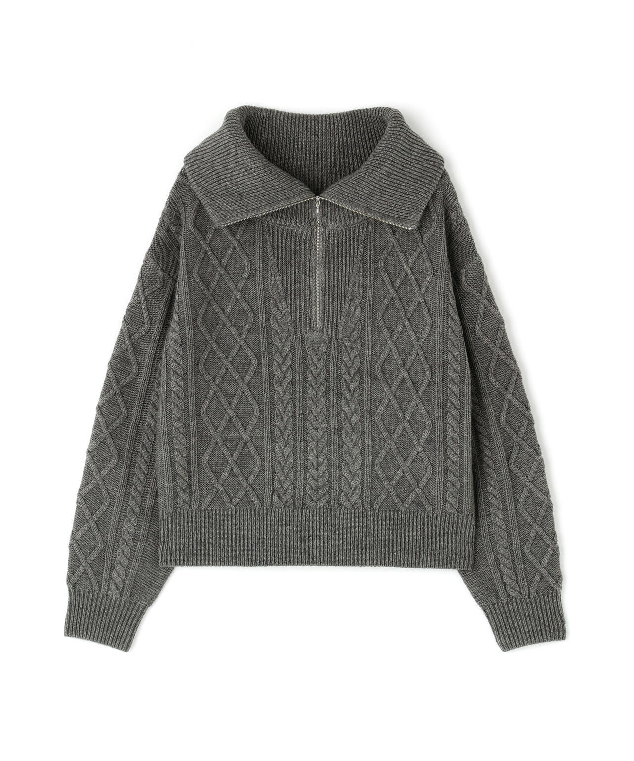 【即発送】ケーブルニット　ハーフジップ　ホースロゴ　グレー　セーター　M〜L ハーフジップケーブルニット | N. Natural Beauty Basic*（エヌ