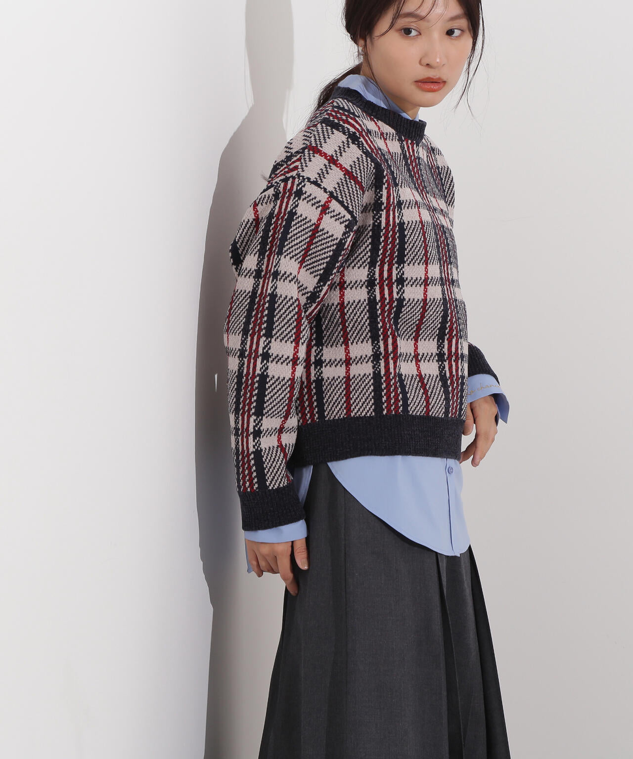 モールチェックニット