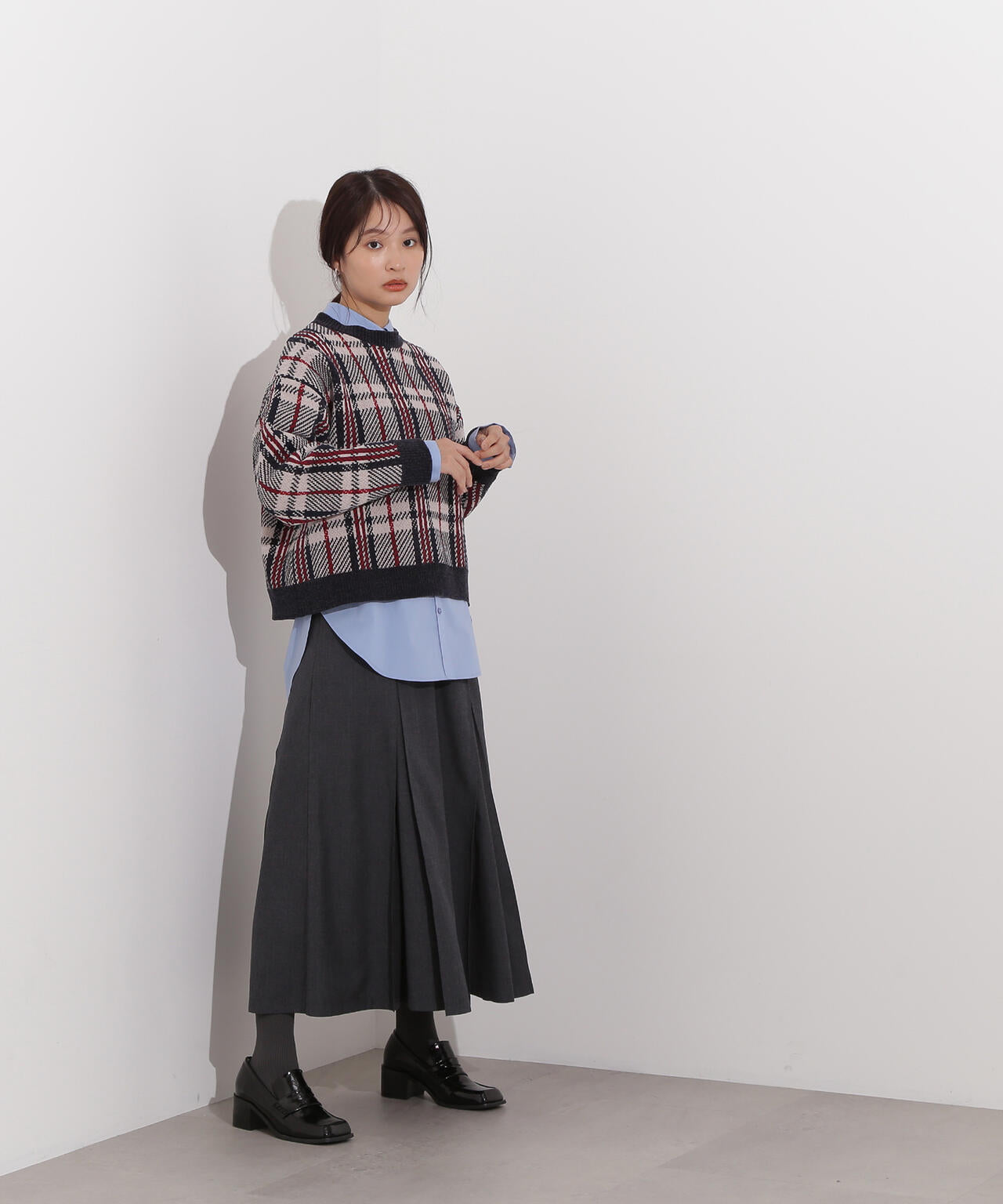 モールチェックニット