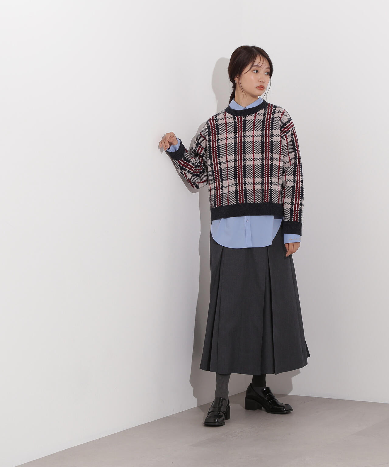 モールチェックニット