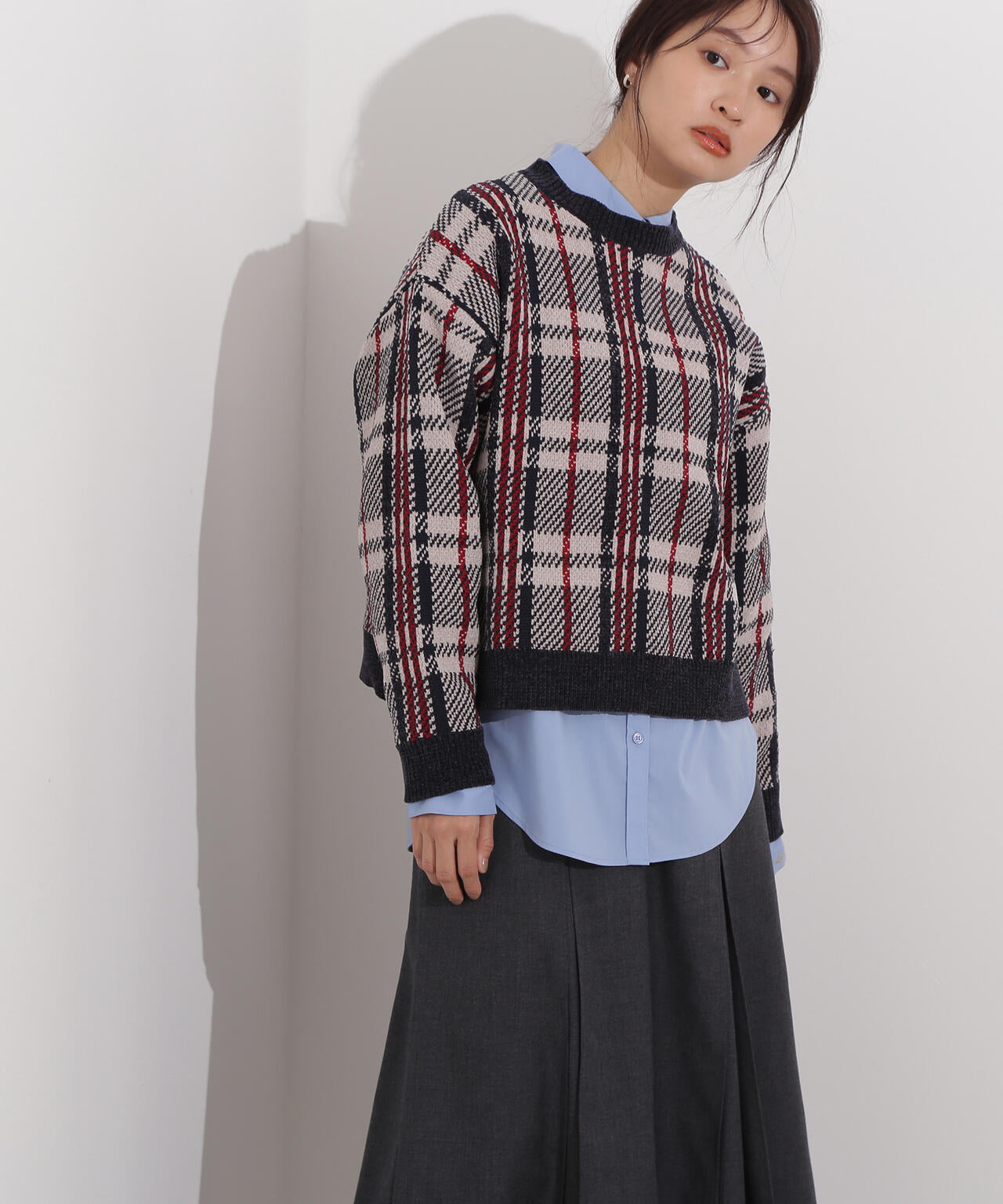 モールチェックニット