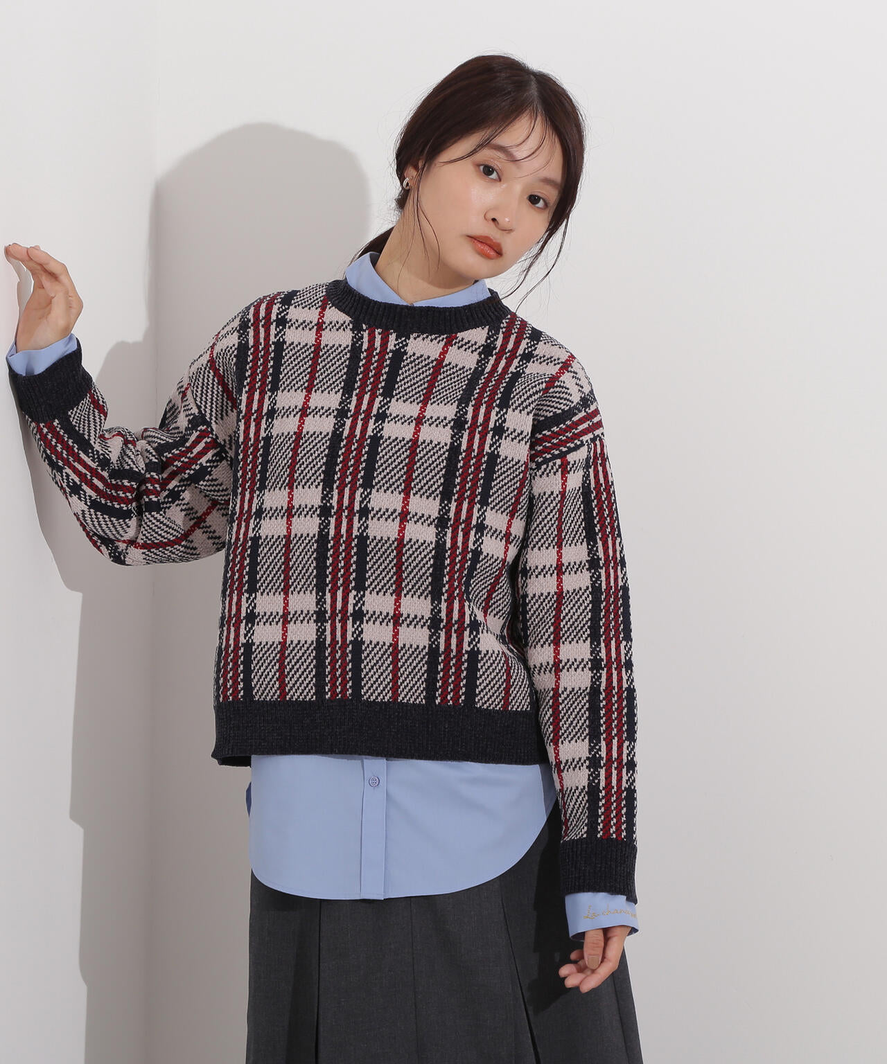 モールチェックニット