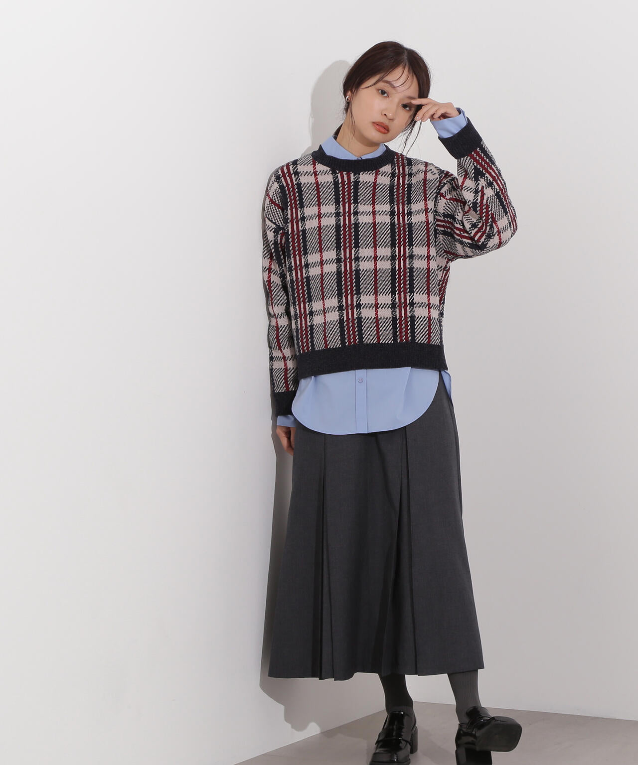 モールチェックニット