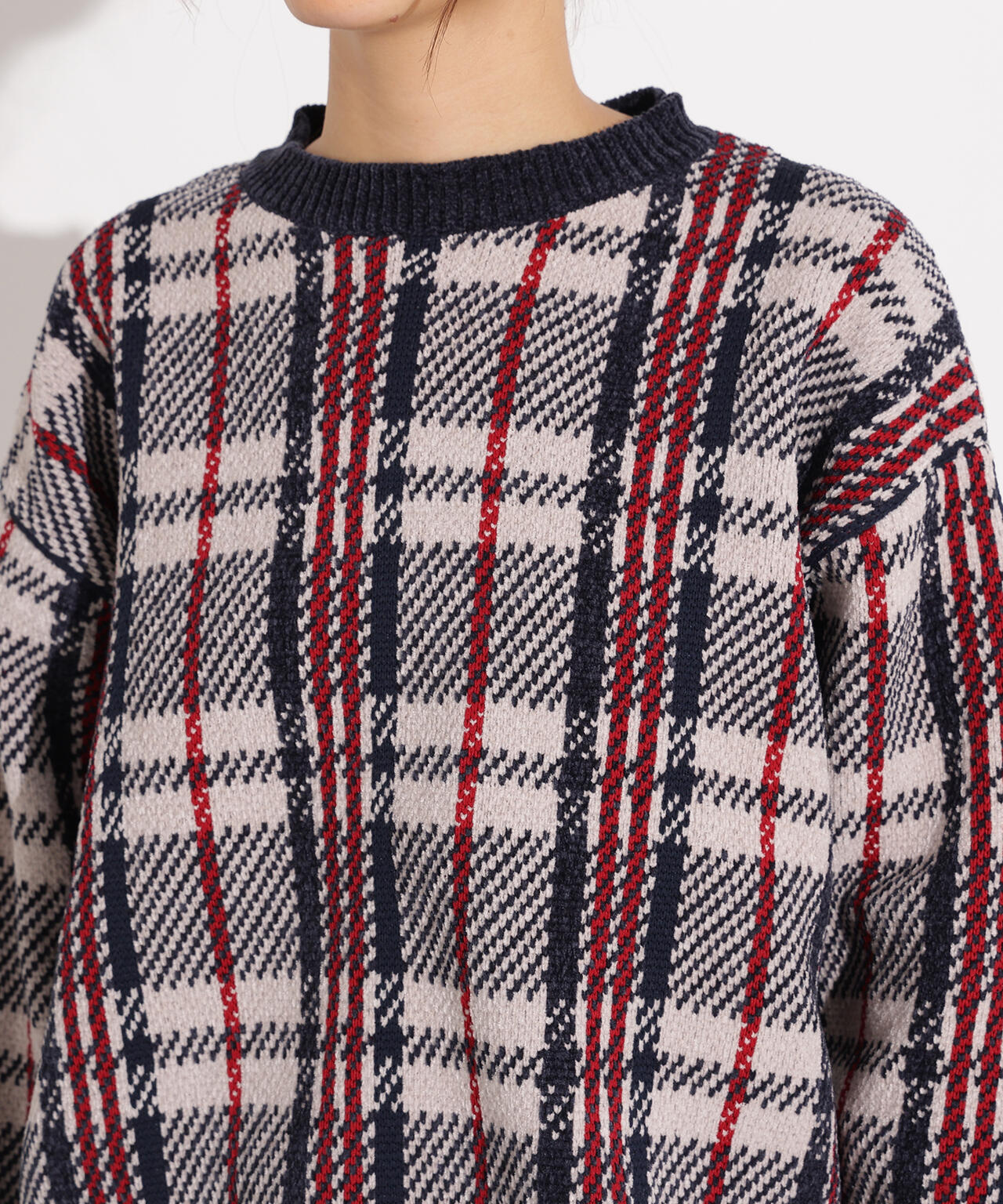 モールチェックニット