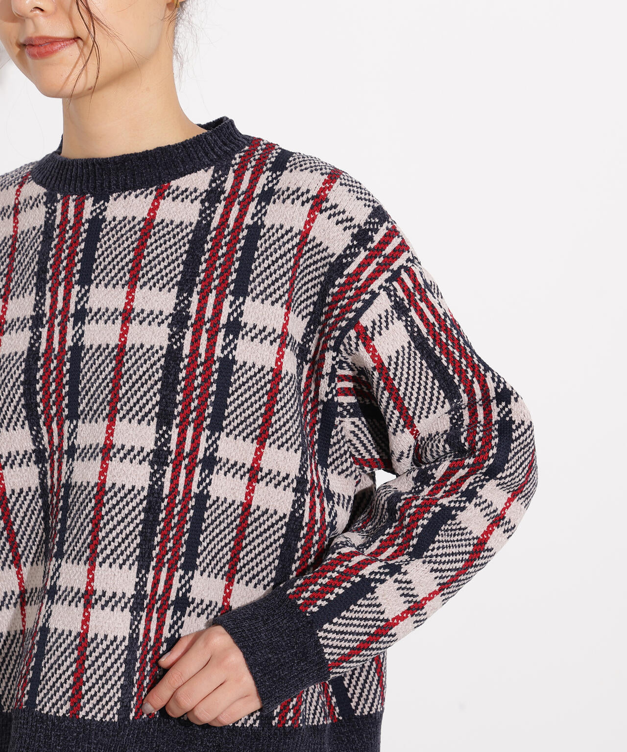 モールチェックニット