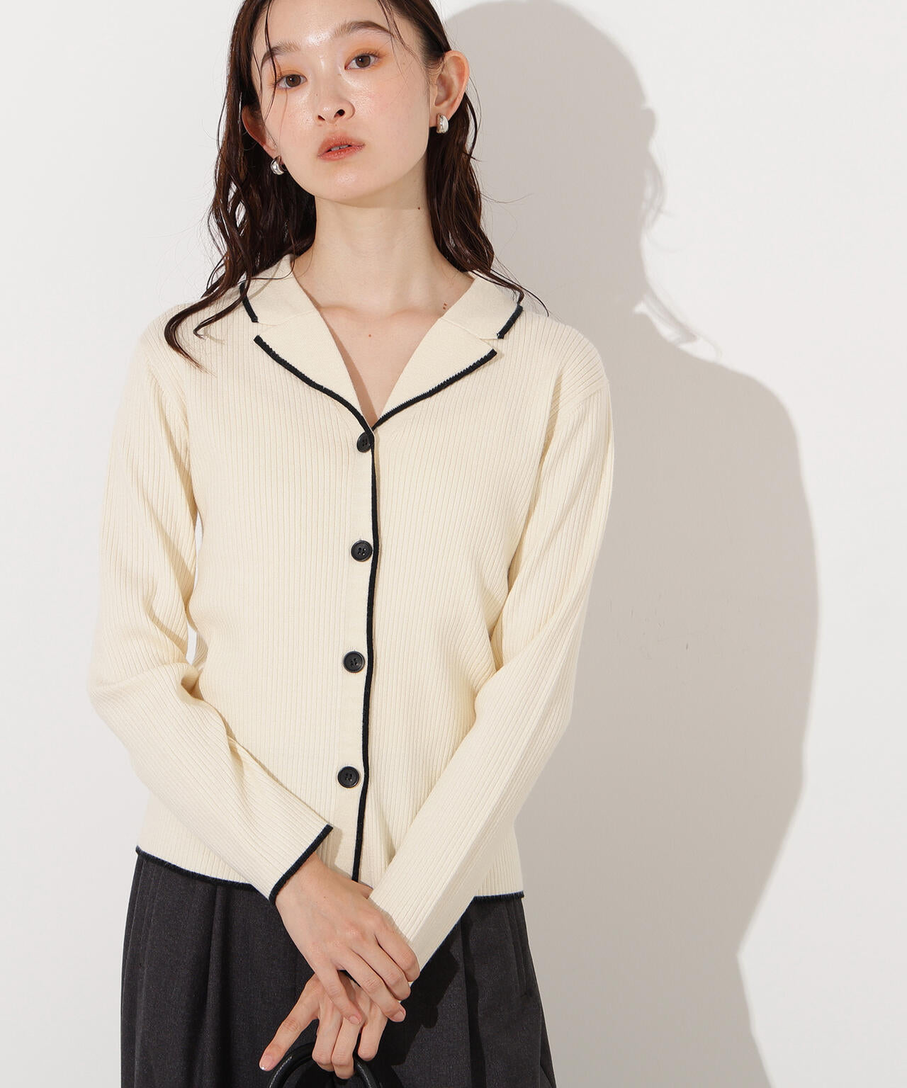 バイカラー開襟リブニット | N. Natural Beauty Basic*（エヌ