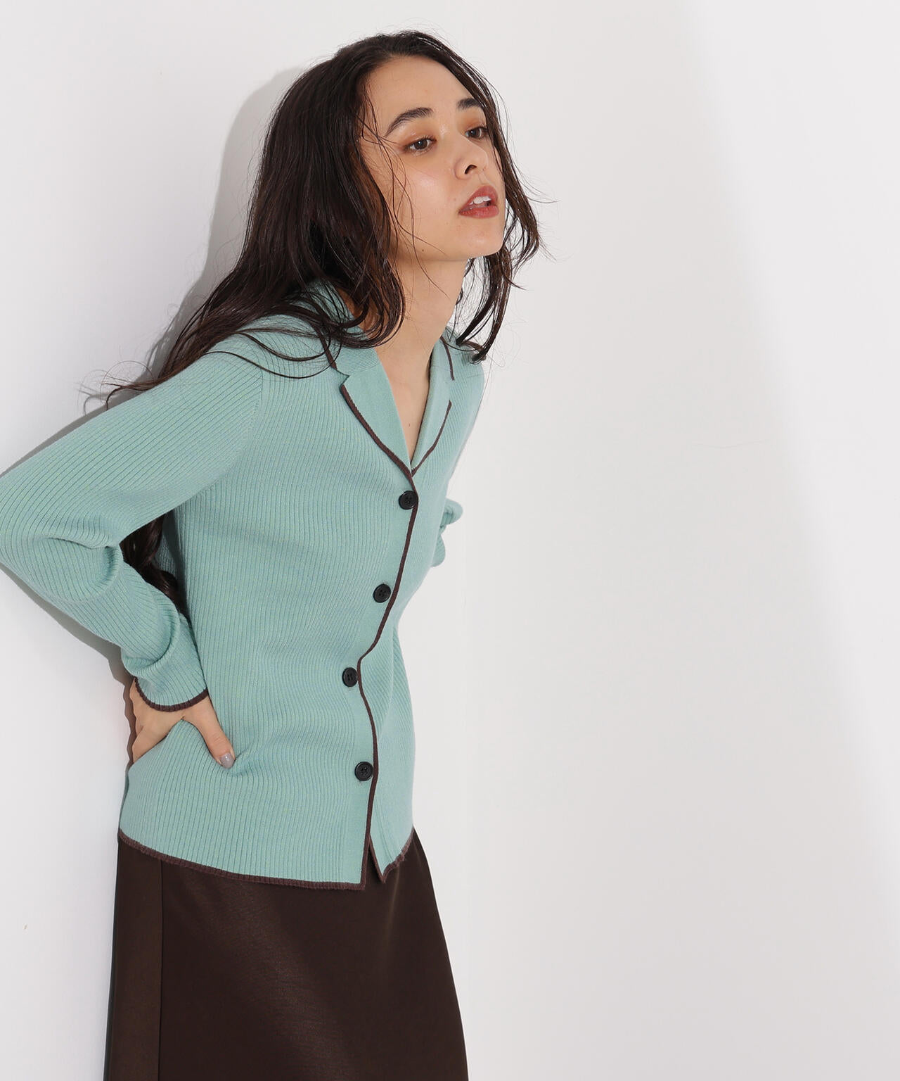 バイカラー開襟リブニット | N. Natural Beauty Basic*（エヌ