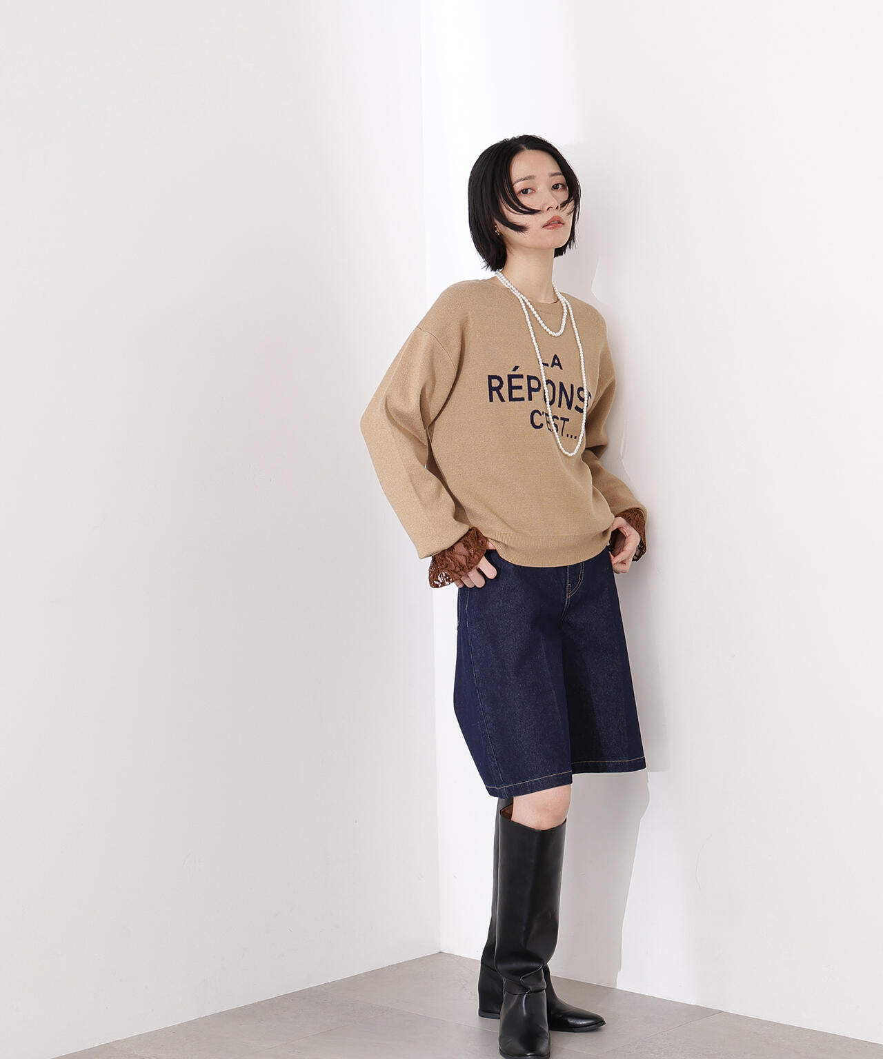 フレンチロゴジャガードニット