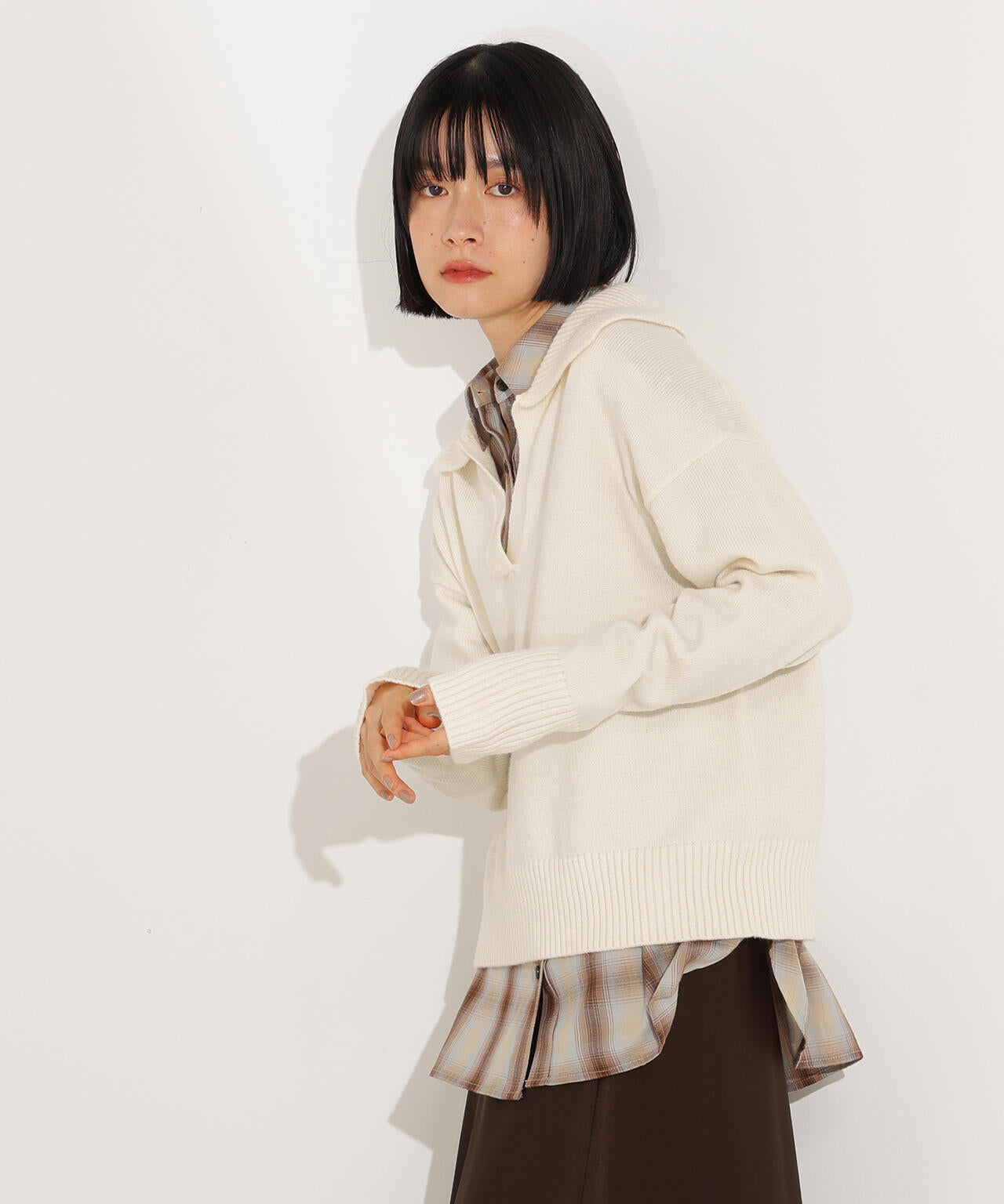 開襟ボクシーニット