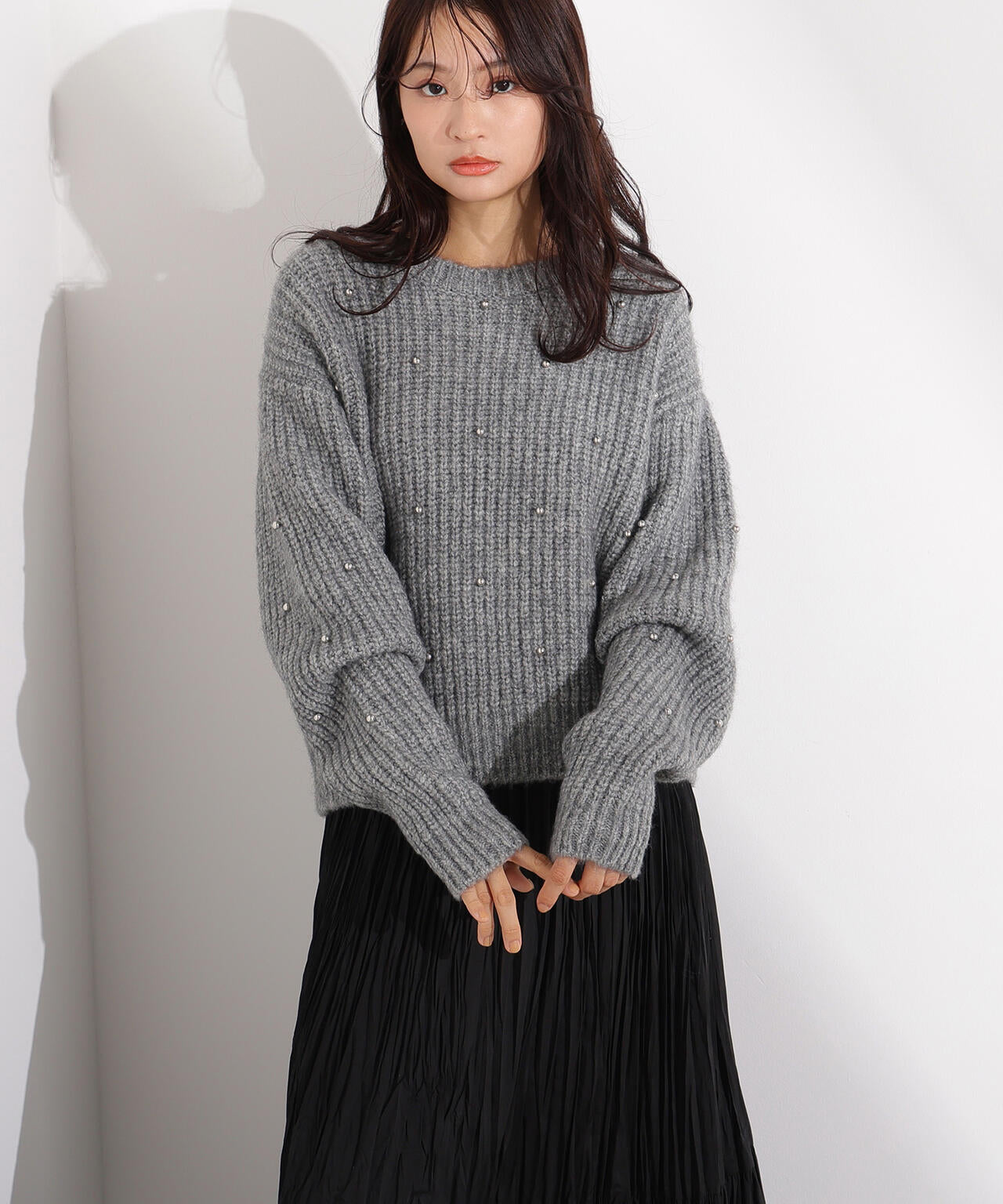 スタッズ畦ニット
