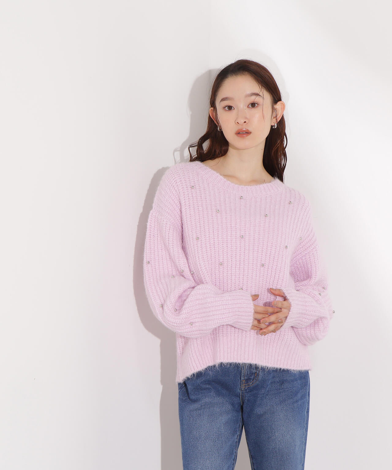 スタッズ畦ニット