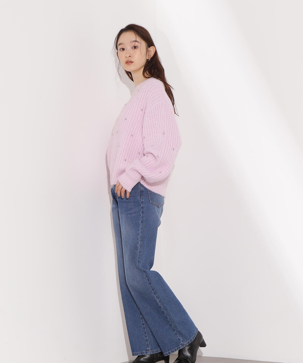 スタッズ畦ニット