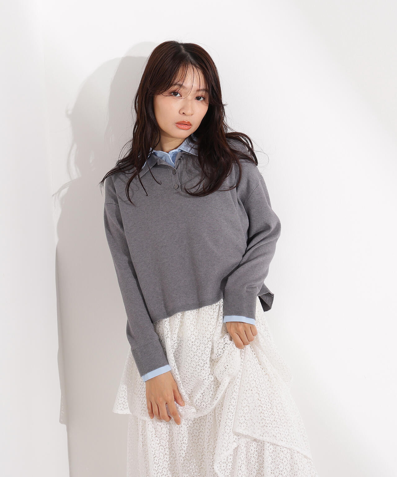 シャツレイヤードニット