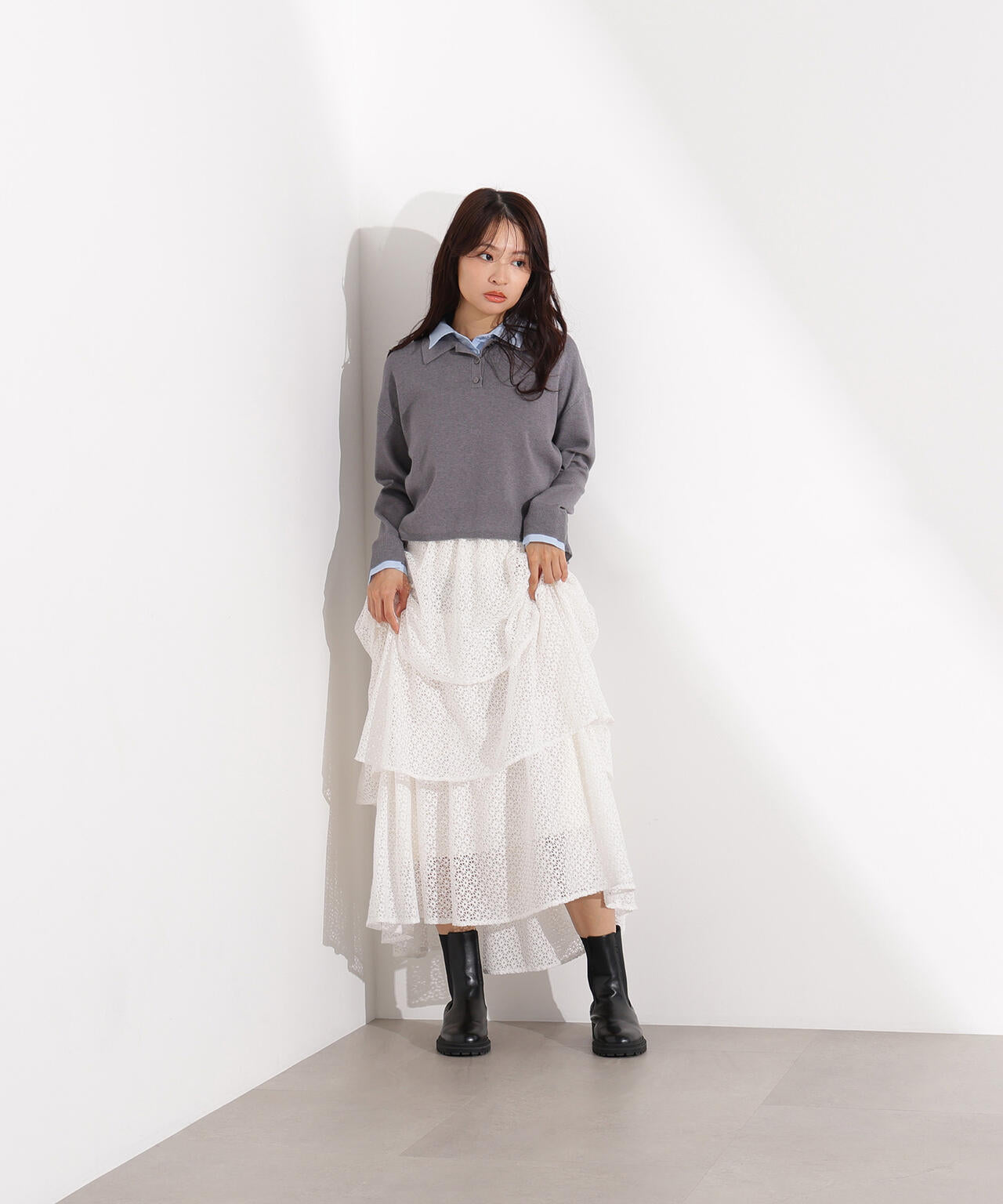 シャツレイヤードニット