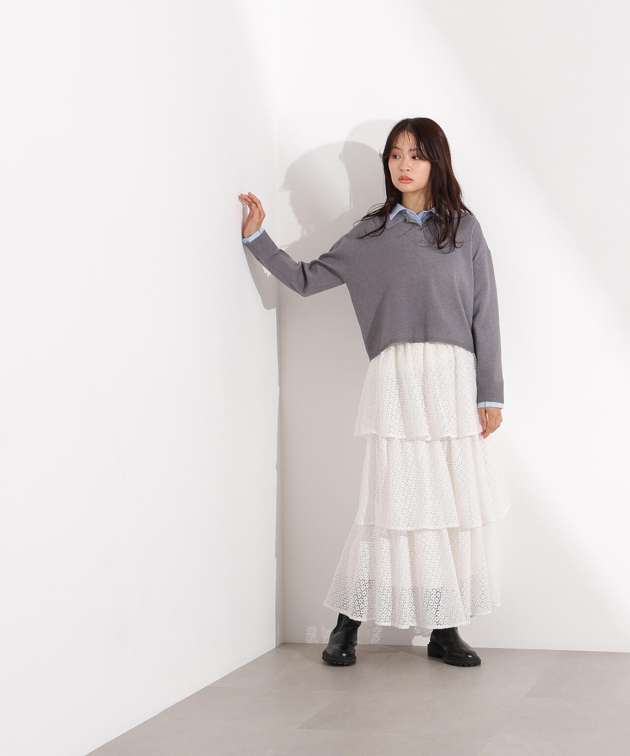 シャツレイヤードニット