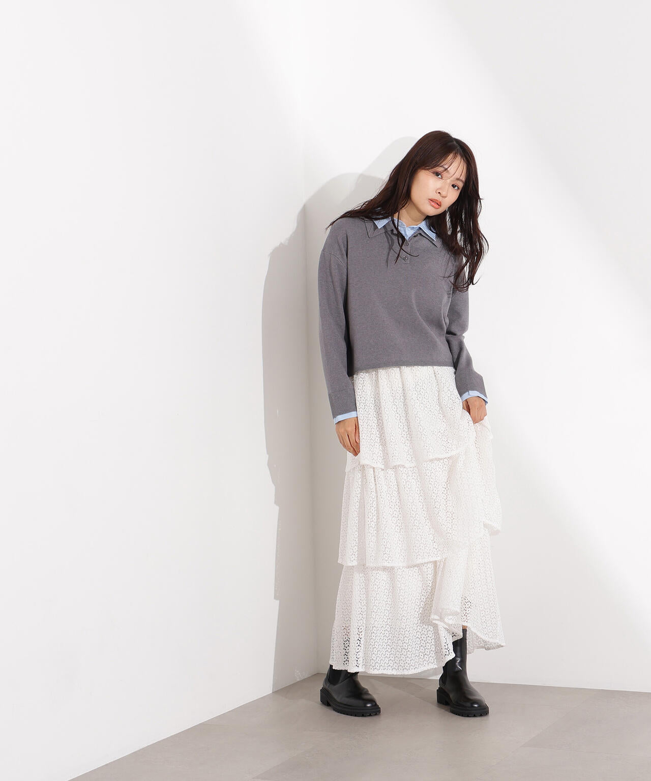 シャツレイヤードニット