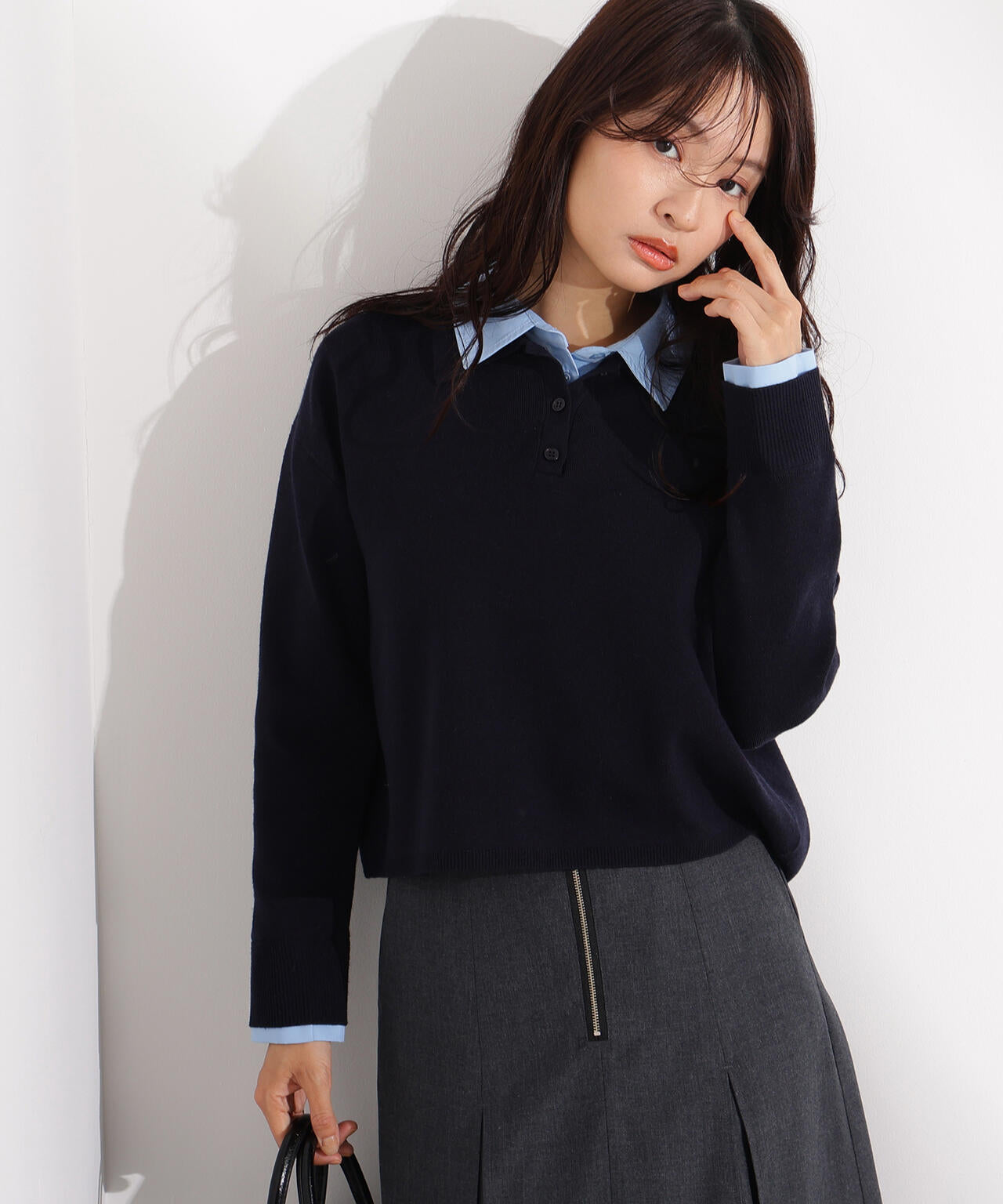 シャツレイヤードニット