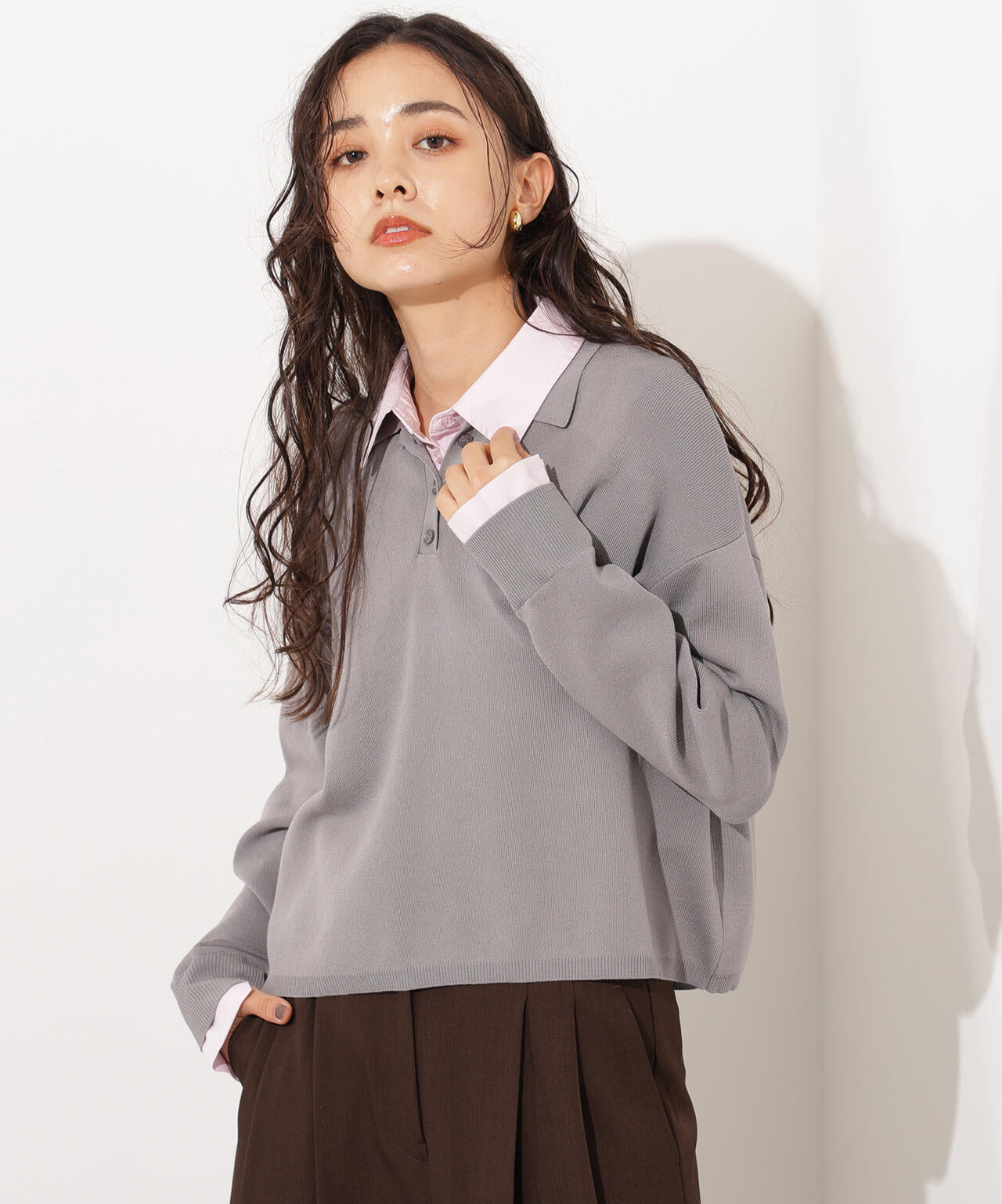 sheller レイヤード風ニット 小室安未さん着用】シャツレイヤード風ニット | N. Natural