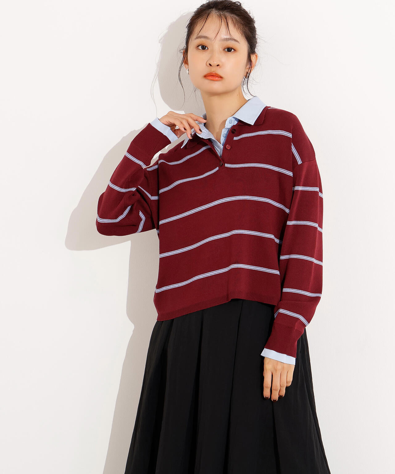 sheller レイヤード風ニット 小室安未さん着用】シャツレイヤード風ニット | N. Natural