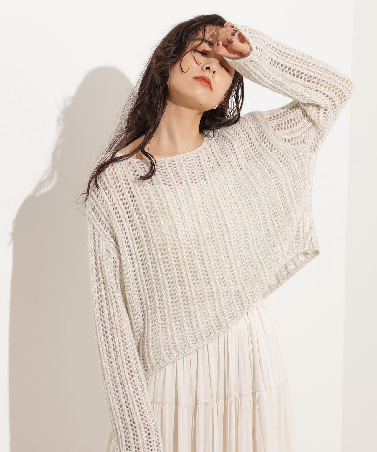 【小室安未さん着用】クロップド透かし編みニット
