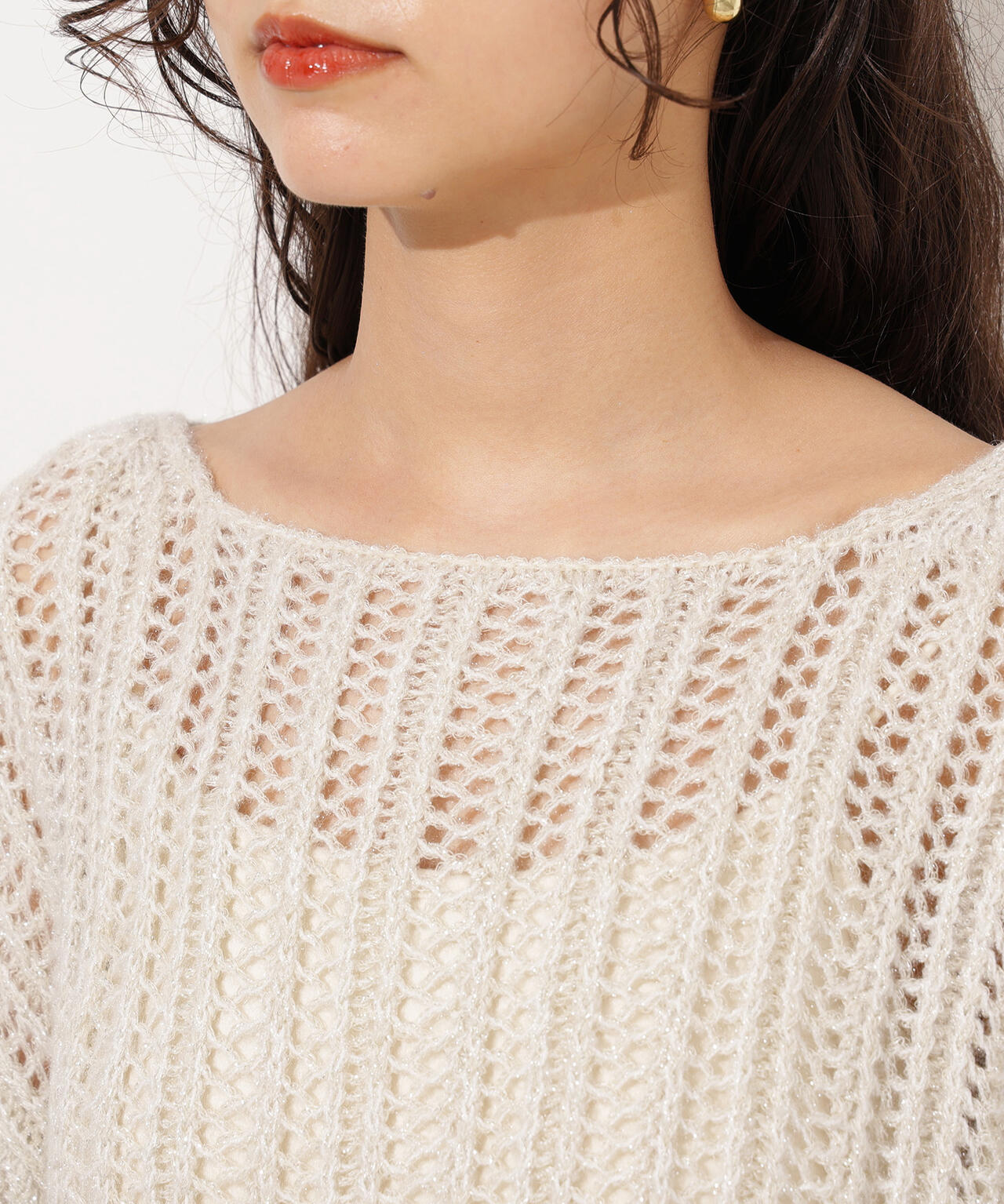 【小室安未さん着用】クロップド透かし編みニット