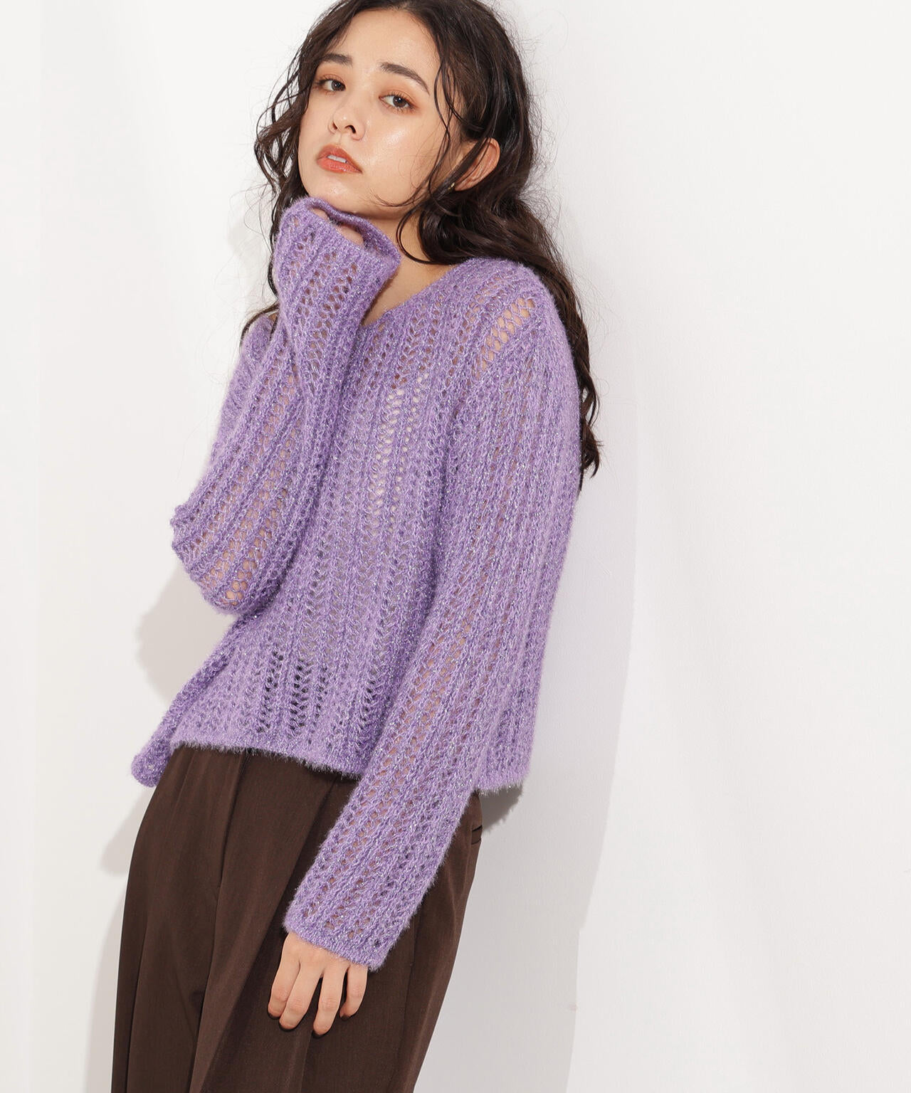 【小室安未さん着用】クロップド透かし編みニット