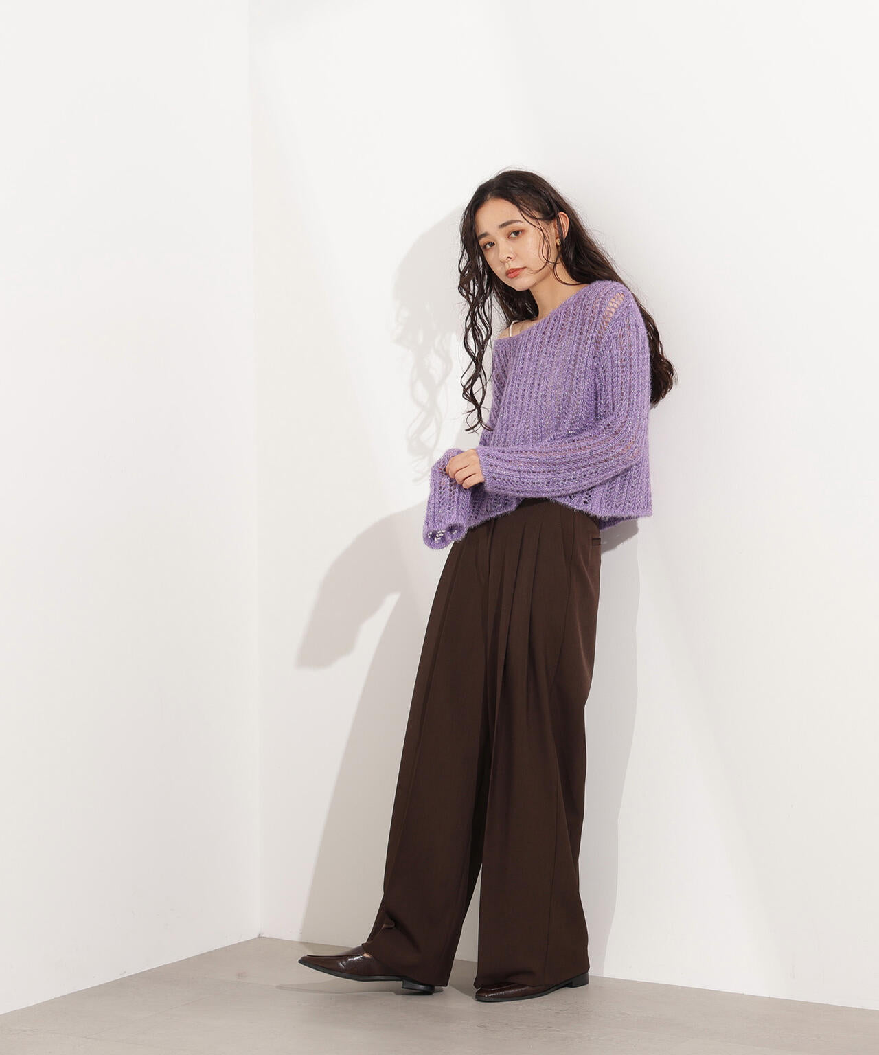 【小室安未さん着用】クロップド透かし編みニット