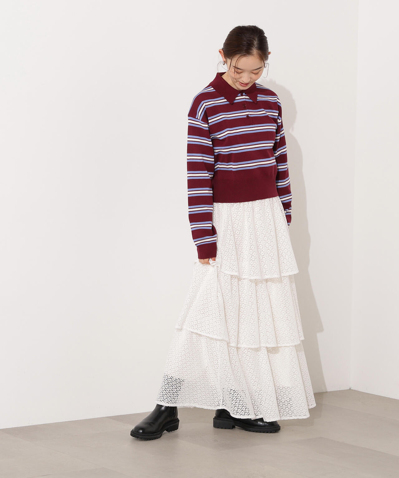 未使用 多部未華子着用 miette ボーダーT 対岸の家事 パープル スリット コレカウ | 多部未華子さんが対岸の家事で着用されていたカットソー