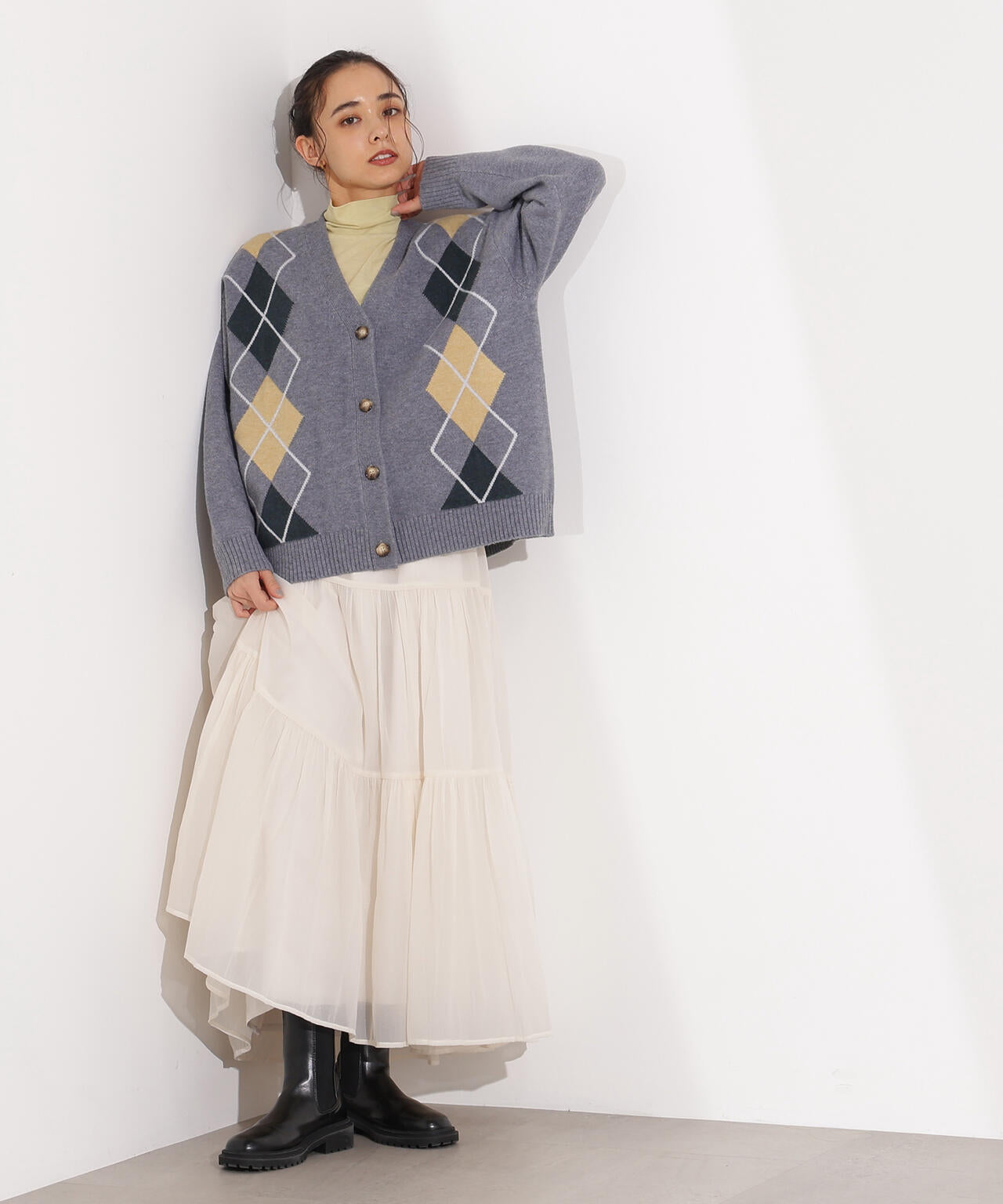 【岸本セシルさん着用】アーガイルニットカーディガン