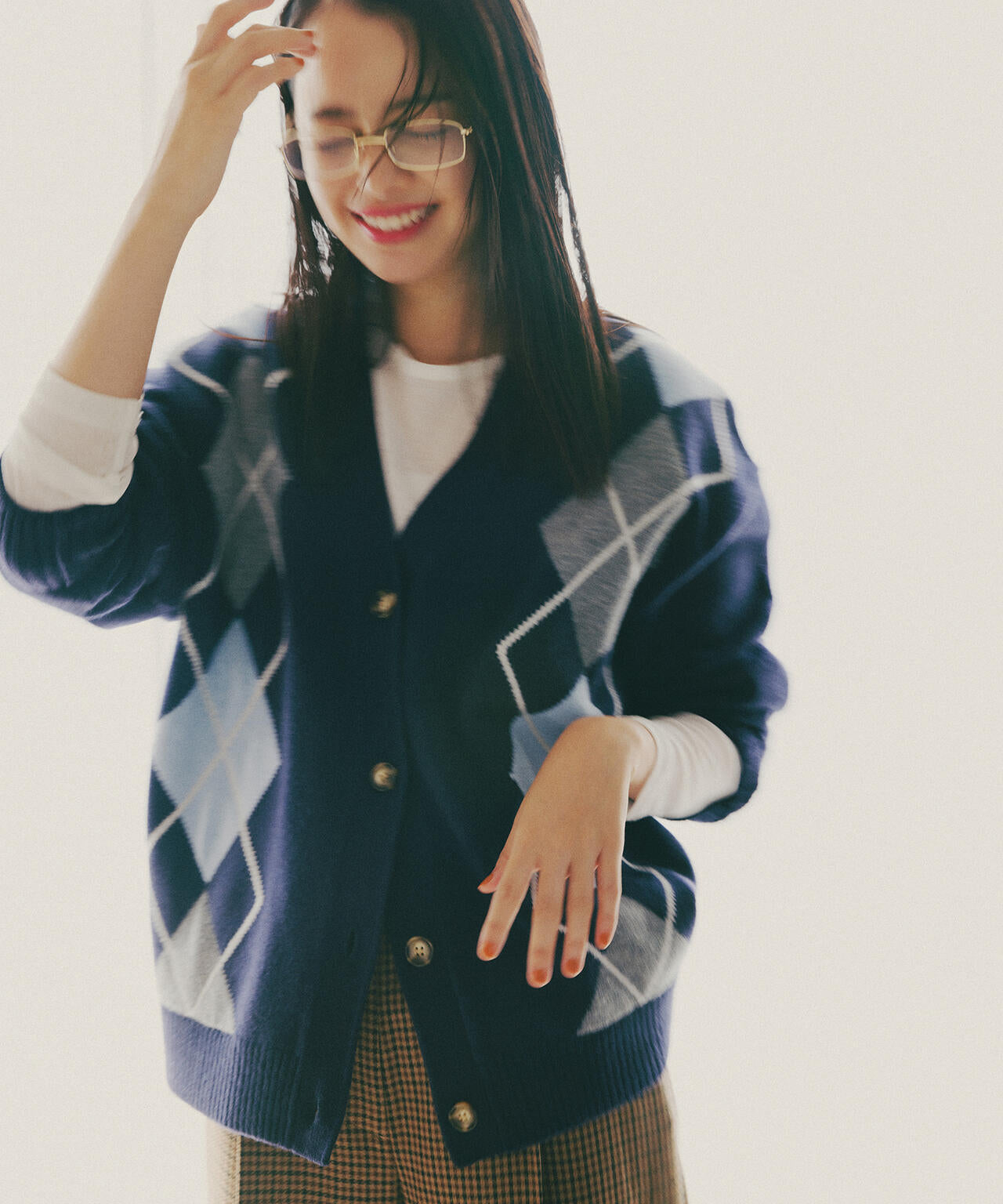 【岸本セシルさん着用】アーガイルニットカーディガン