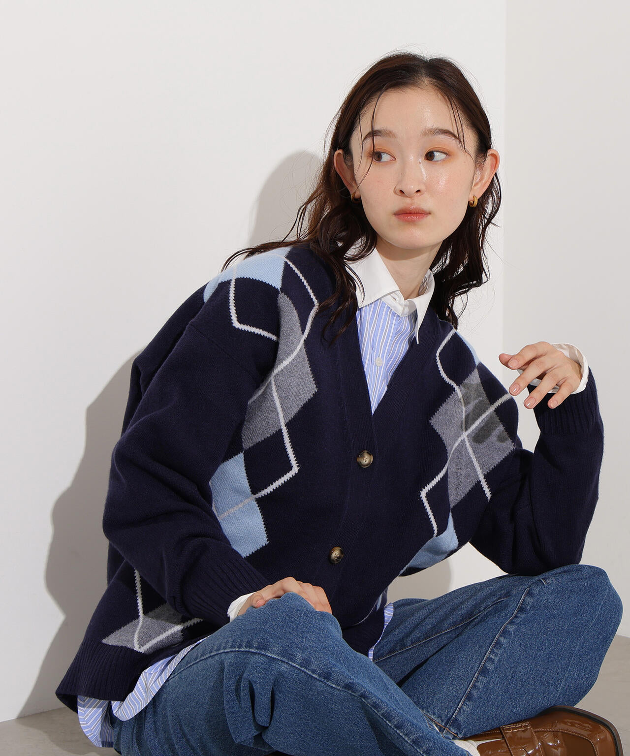 【岸本セシルさん着用】アーガイルニットカーディガン