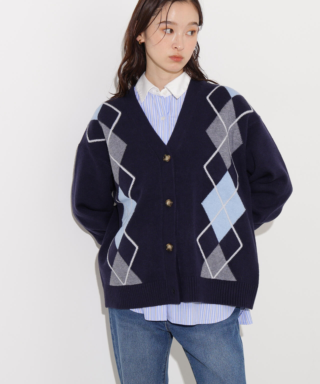 【岸本セシルさん着用】アーガイルニットカーディガン