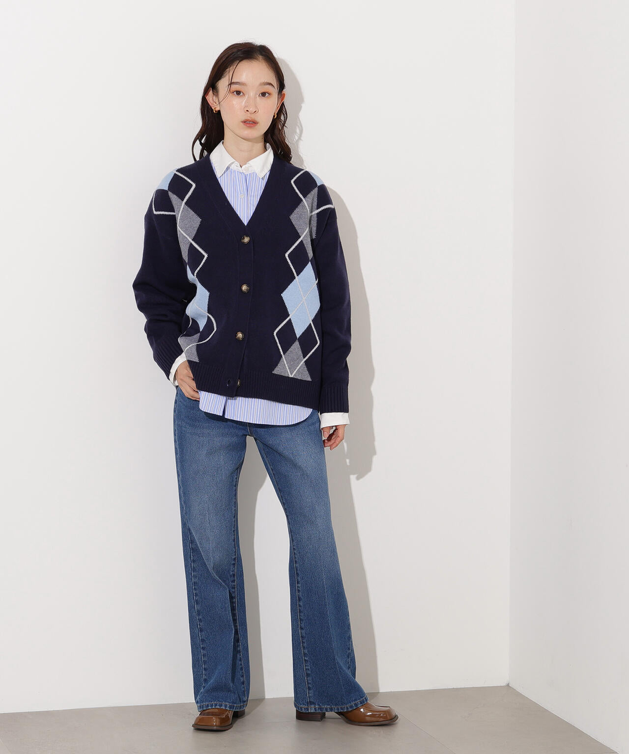 岸本セシルさん着用】アーガイルニットカーディガン | N