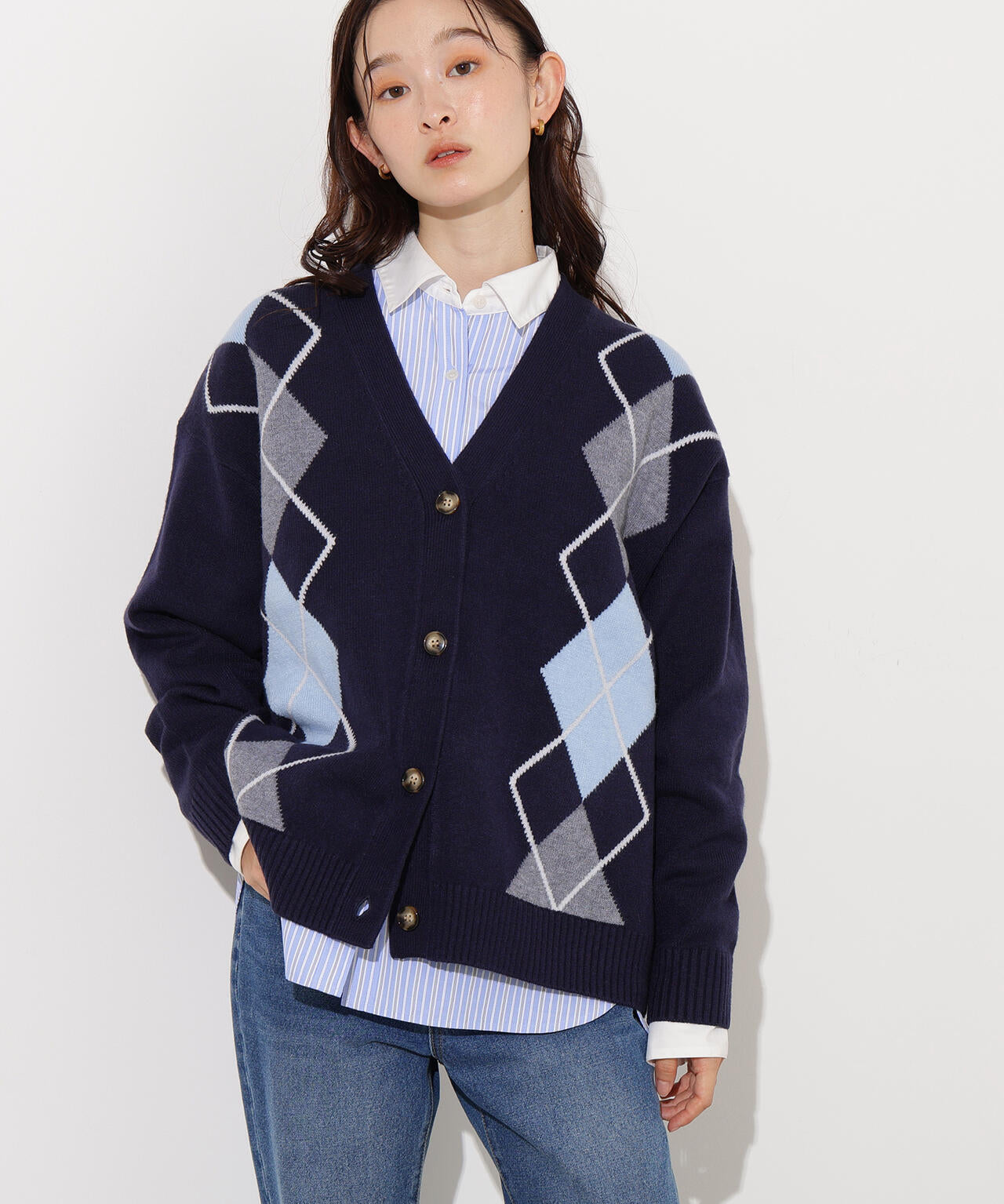【岸本セシルさん着用】アーガイルニットカーディガン