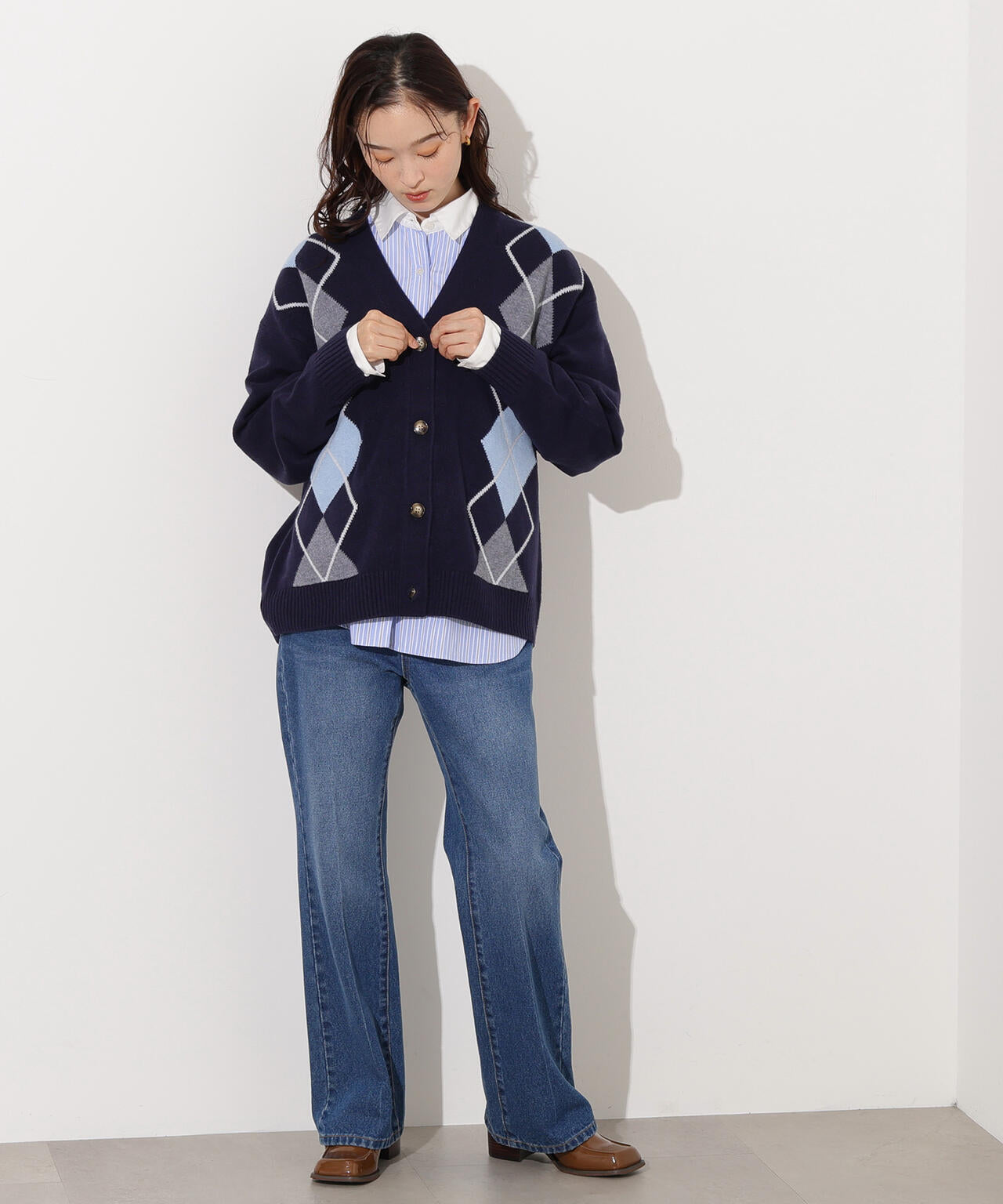 【岸本セシルさん着用】アーガイルニットカーディガン