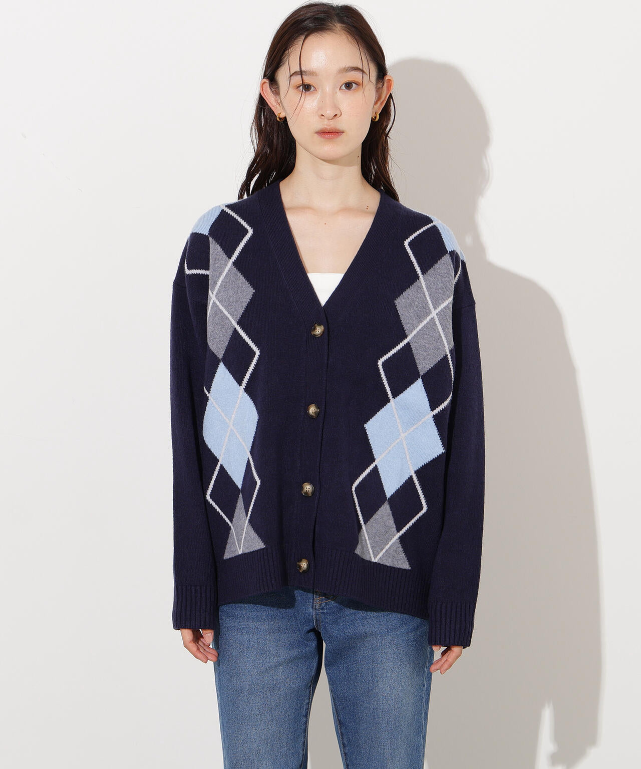 【岸本セシルさん着用】アーガイルニットカーディガン