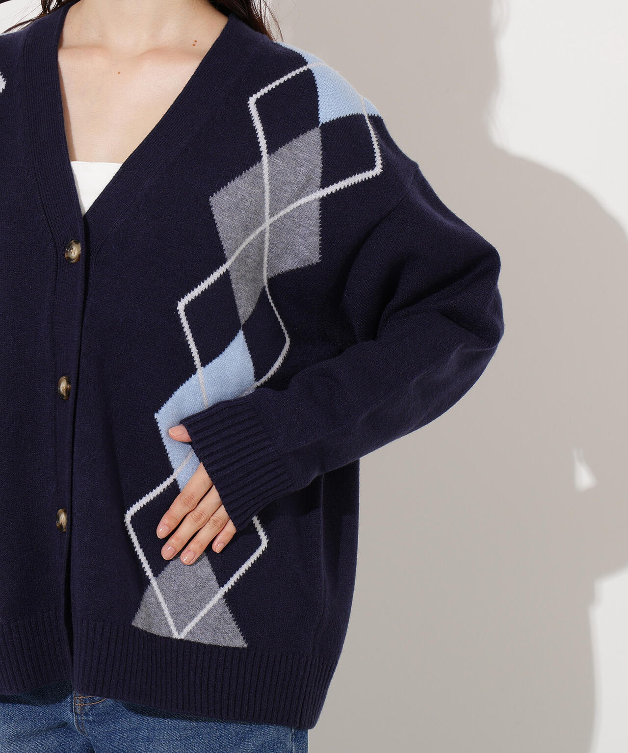 【岸本セシルさん着用】アーガイルニットカーディガン