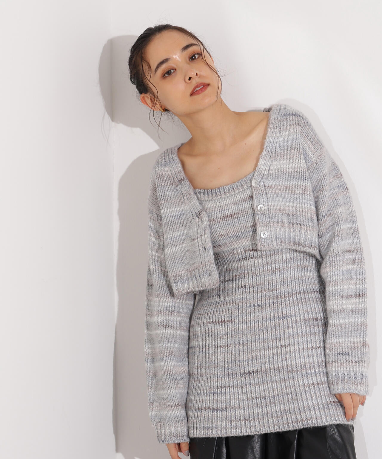 ミックスカラーチュニック＆ショートカーディガン