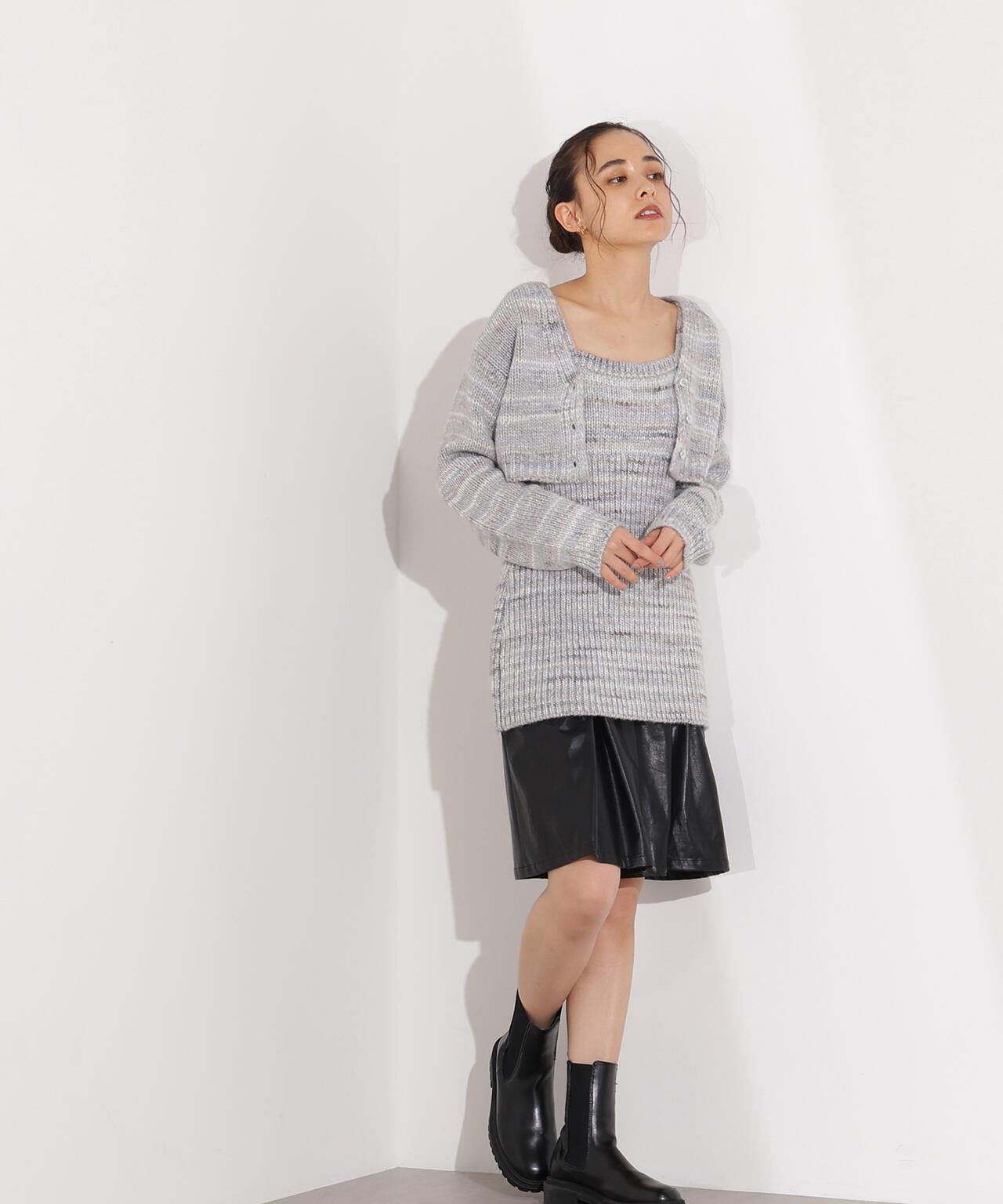 ミックスカラーチュニック＆ショートカーディガン