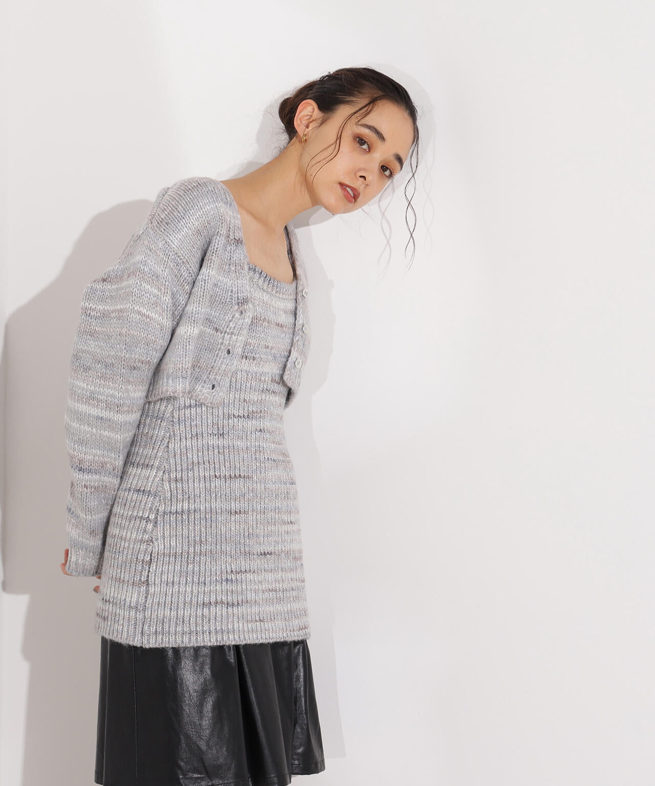 ミックスカラーチュニック＆ショートカーディガン