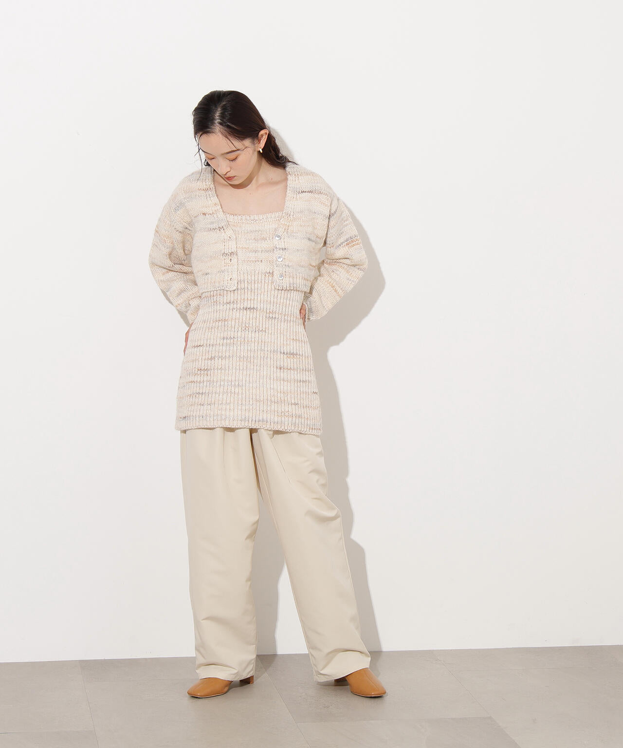 ミックスカラーチュニック＆ショートカーディガン