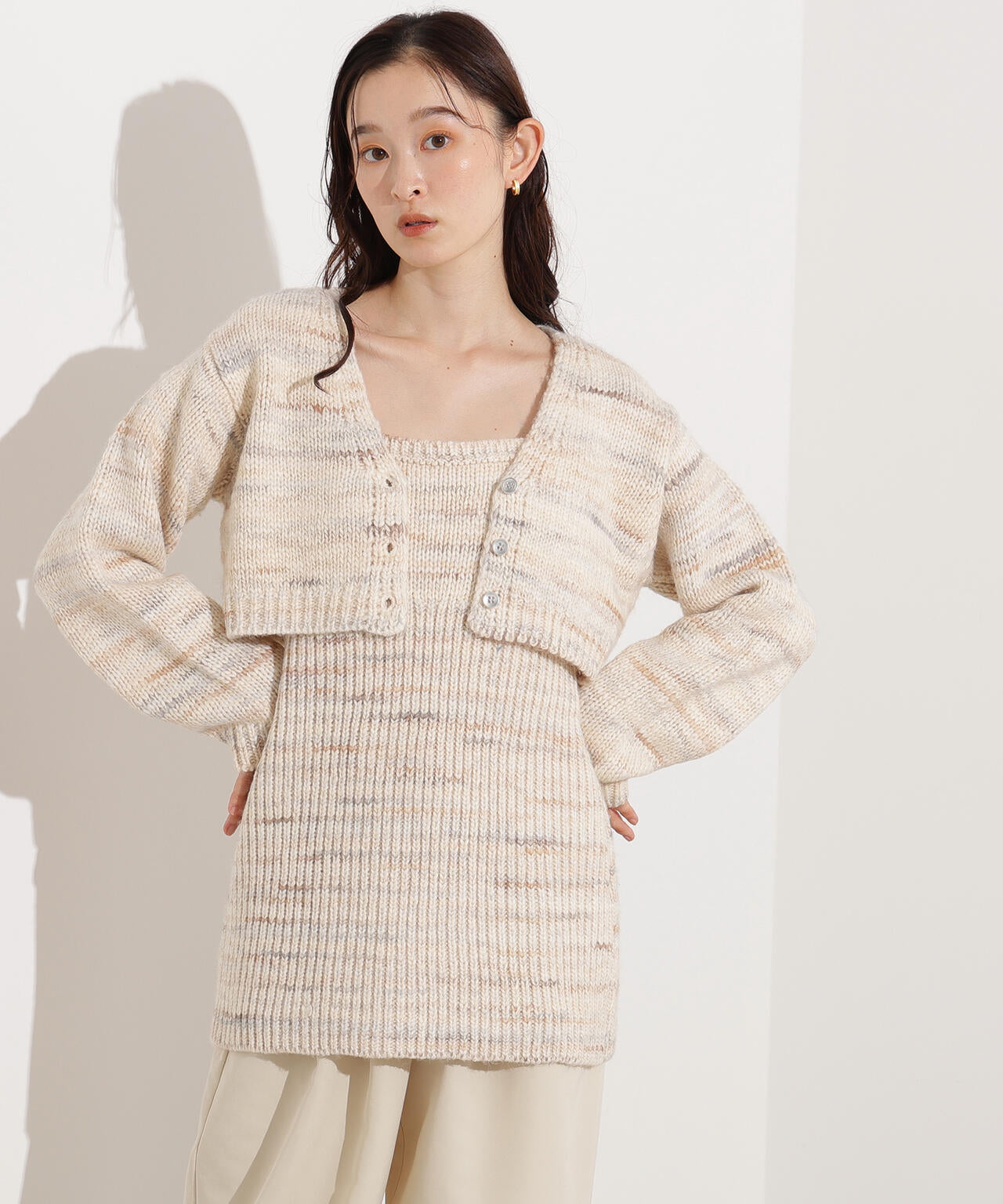 ミックスカラーチュニック＆ショートカーディガン